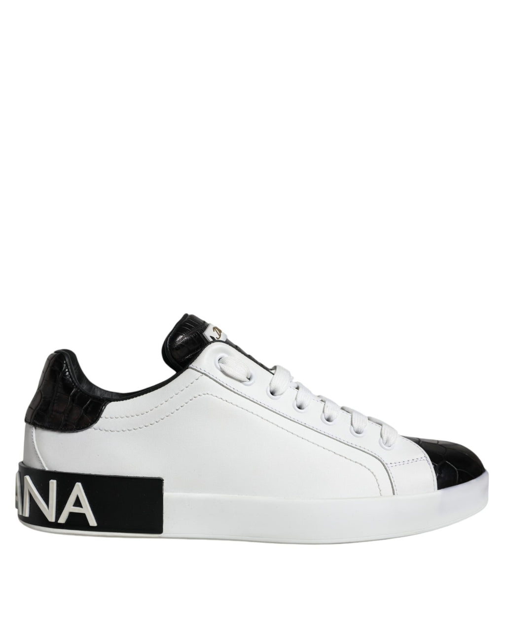 Chaussures Sneakers Portofino en Cuir Noir à Logo Dolce & Gabbana
