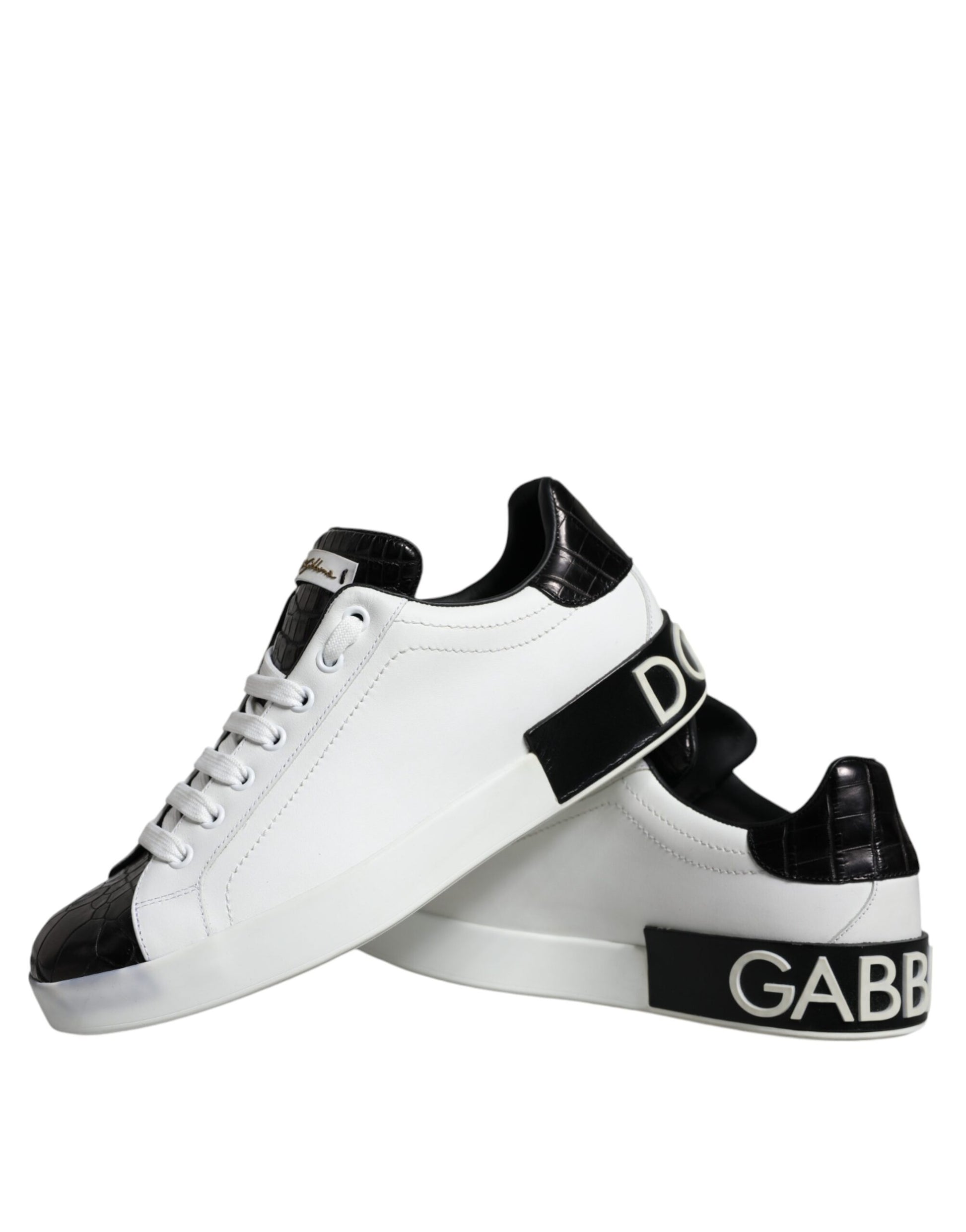 Chaussures Sneakers Portofino en Cuir Noir à Logo Dolce & Gabbana
