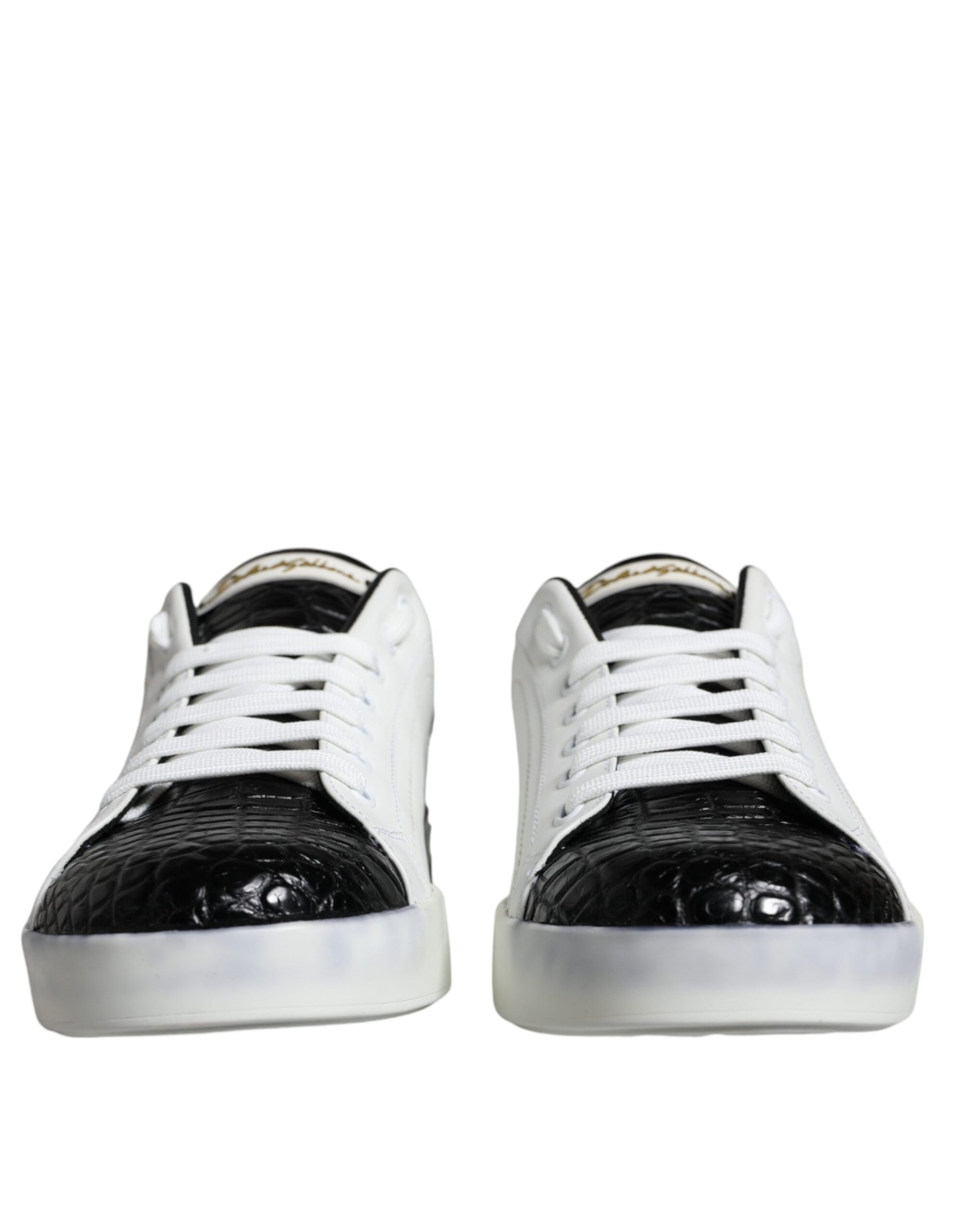 Chaussures Sneakers Portofino en Cuir Noir à Logo Dolce & Gabbana