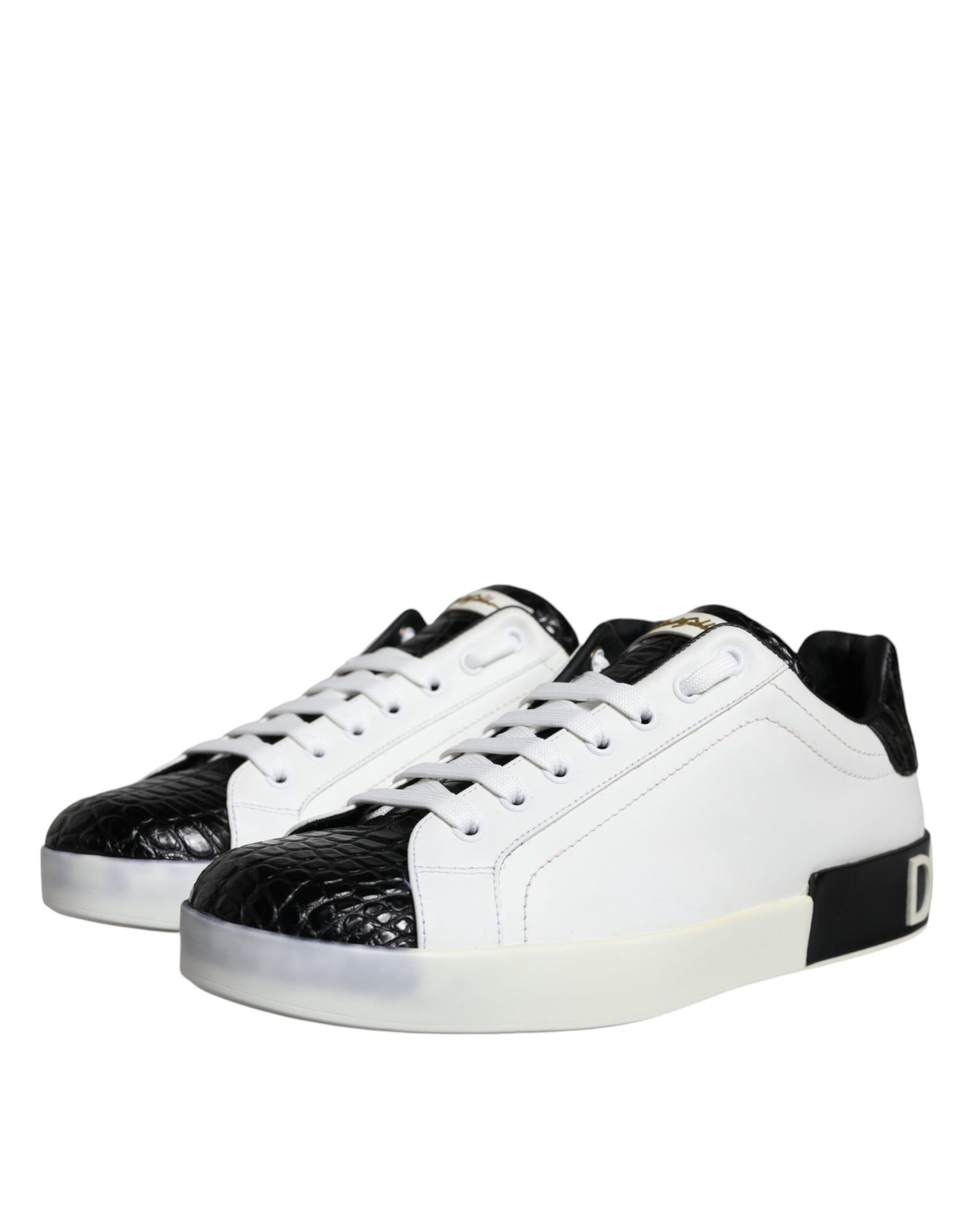 Chaussures Sneakers Portofino en Cuir Noir à Logo Dolce & Gabbana