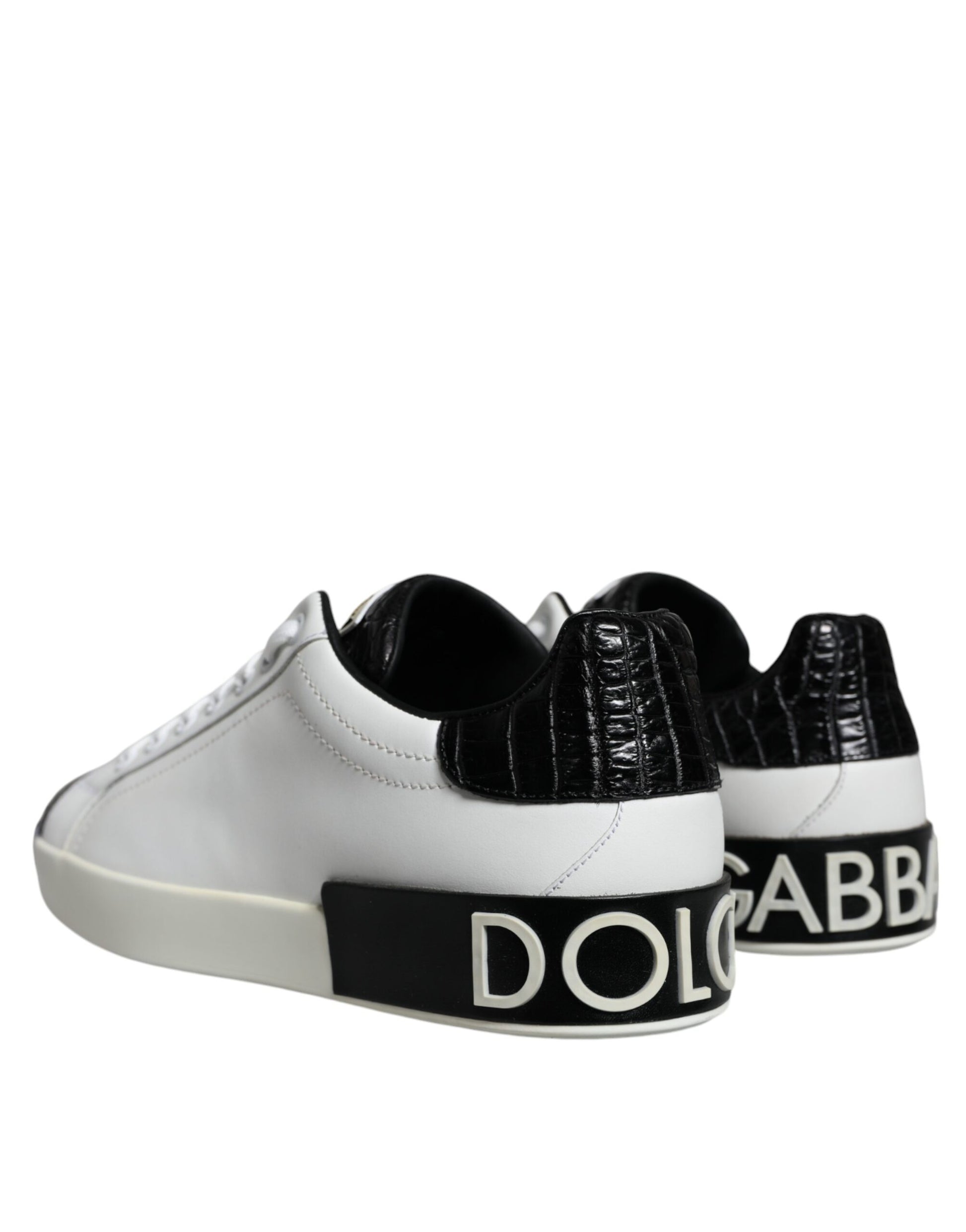 Chaussures Sneakers Portofino en Cuir Noir à Logo Dolce & Gabbana