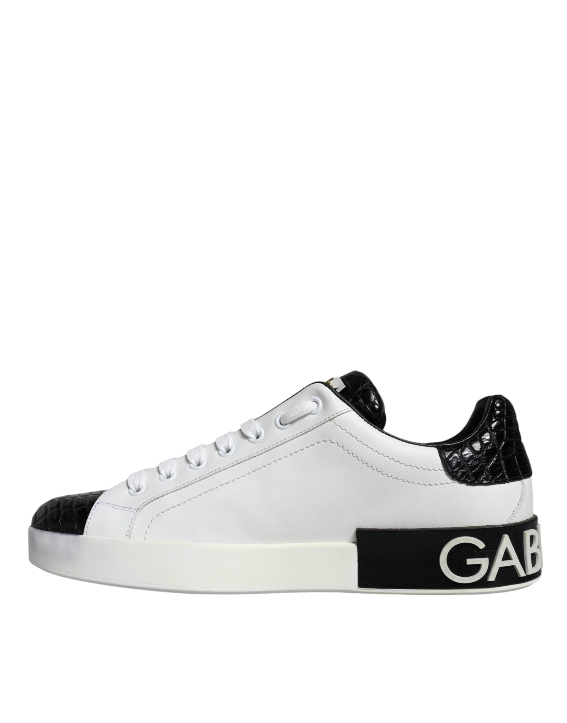 Chaussures Sneakers Portofino en Cuir Noir à Logo Dolce & Gabbana