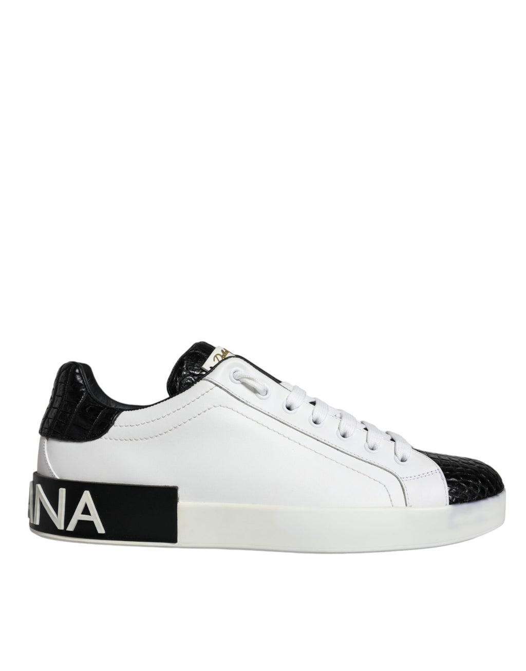 Chaussures Sneakers Portofino en Cuir Noir à Logo Dolce & Gabbana