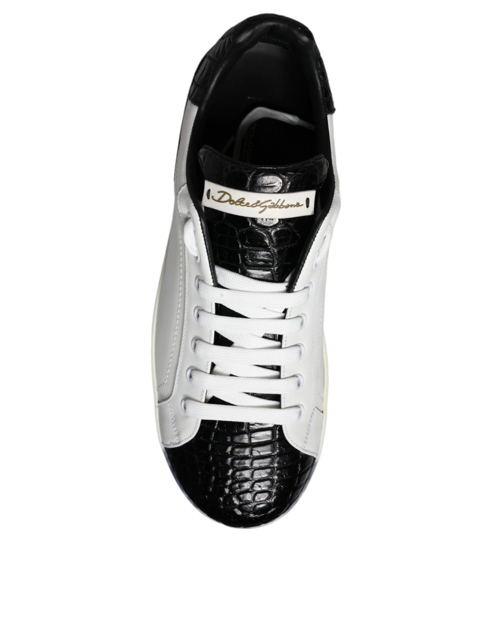 Chaussures Sneakers Portofino en Cuir Noir à Logo Dolce & Gabbana