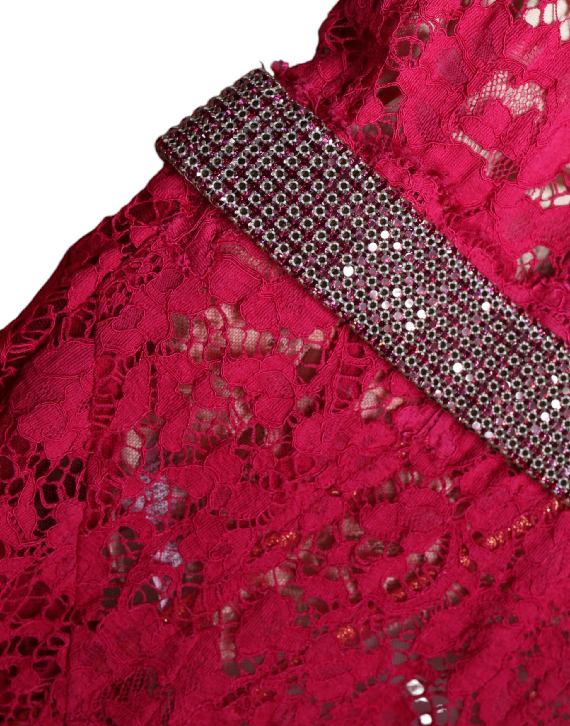 Robe longue fourreau en dentelle rose ornée de cristaux Dolce & Gabbana