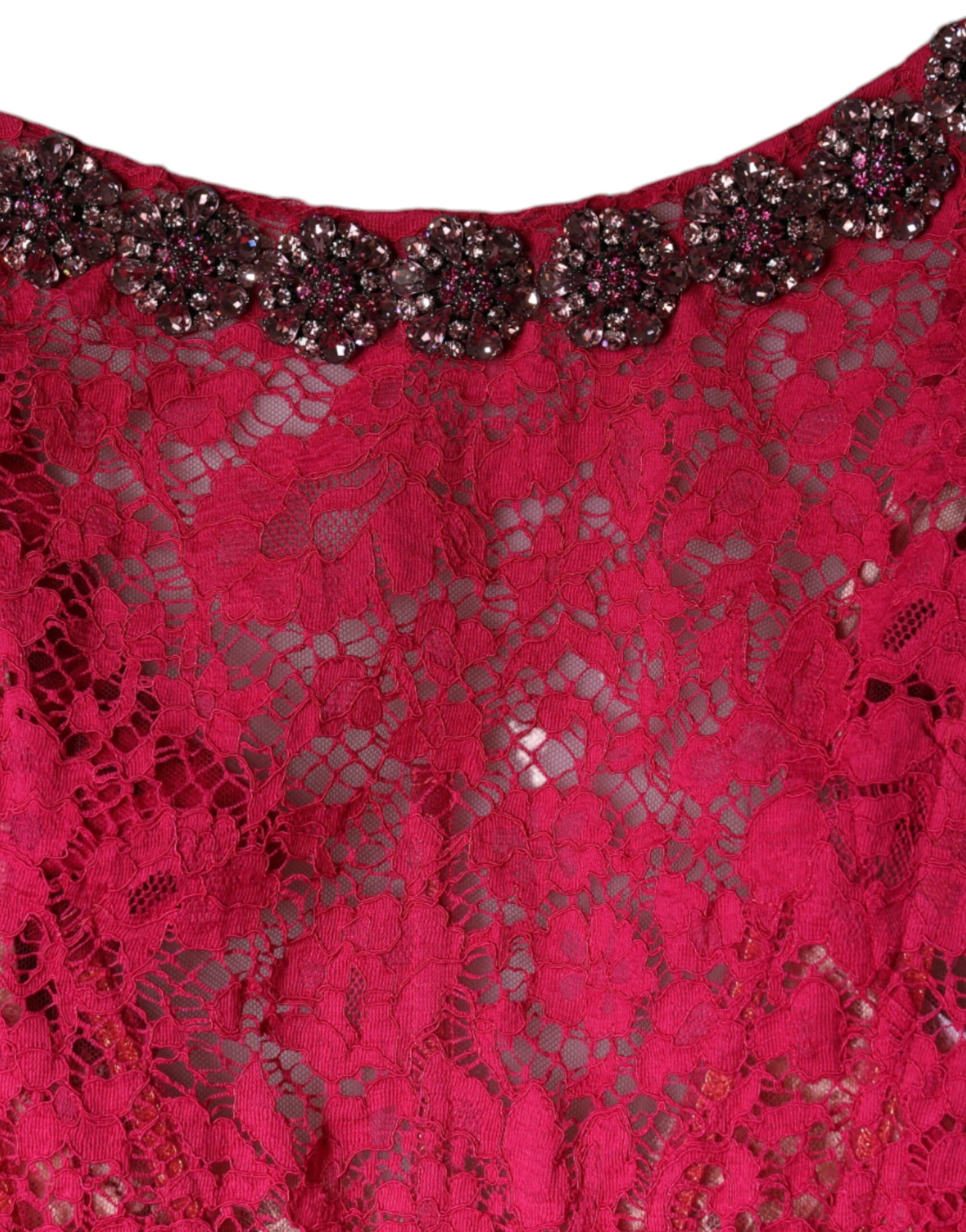 Robe longue fourreau en dentelle rose ornée de cristaux Dolce & Gabbana
