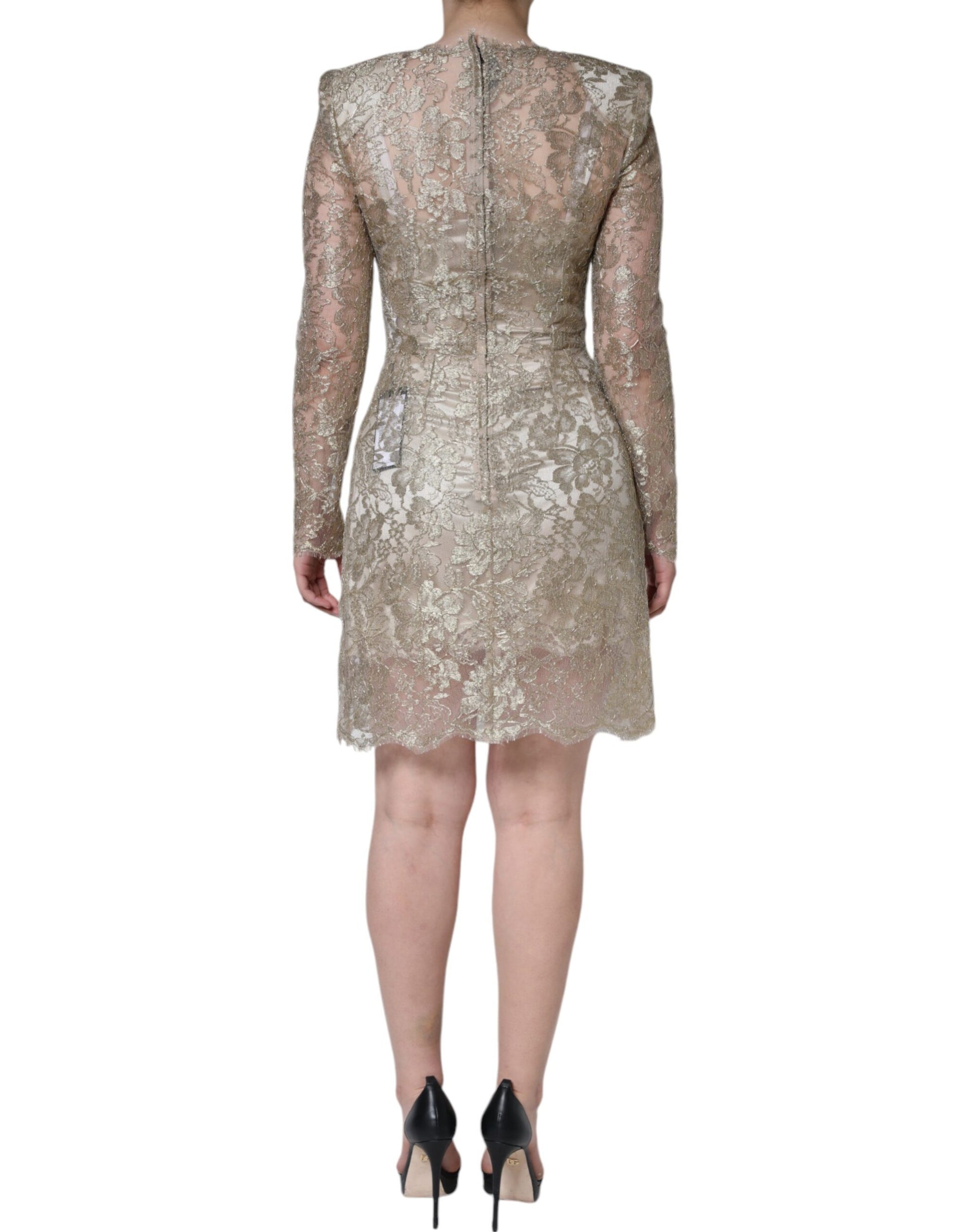 Mini robe fourreau évasée Dolce & Gabbana en dentelle florale dorée