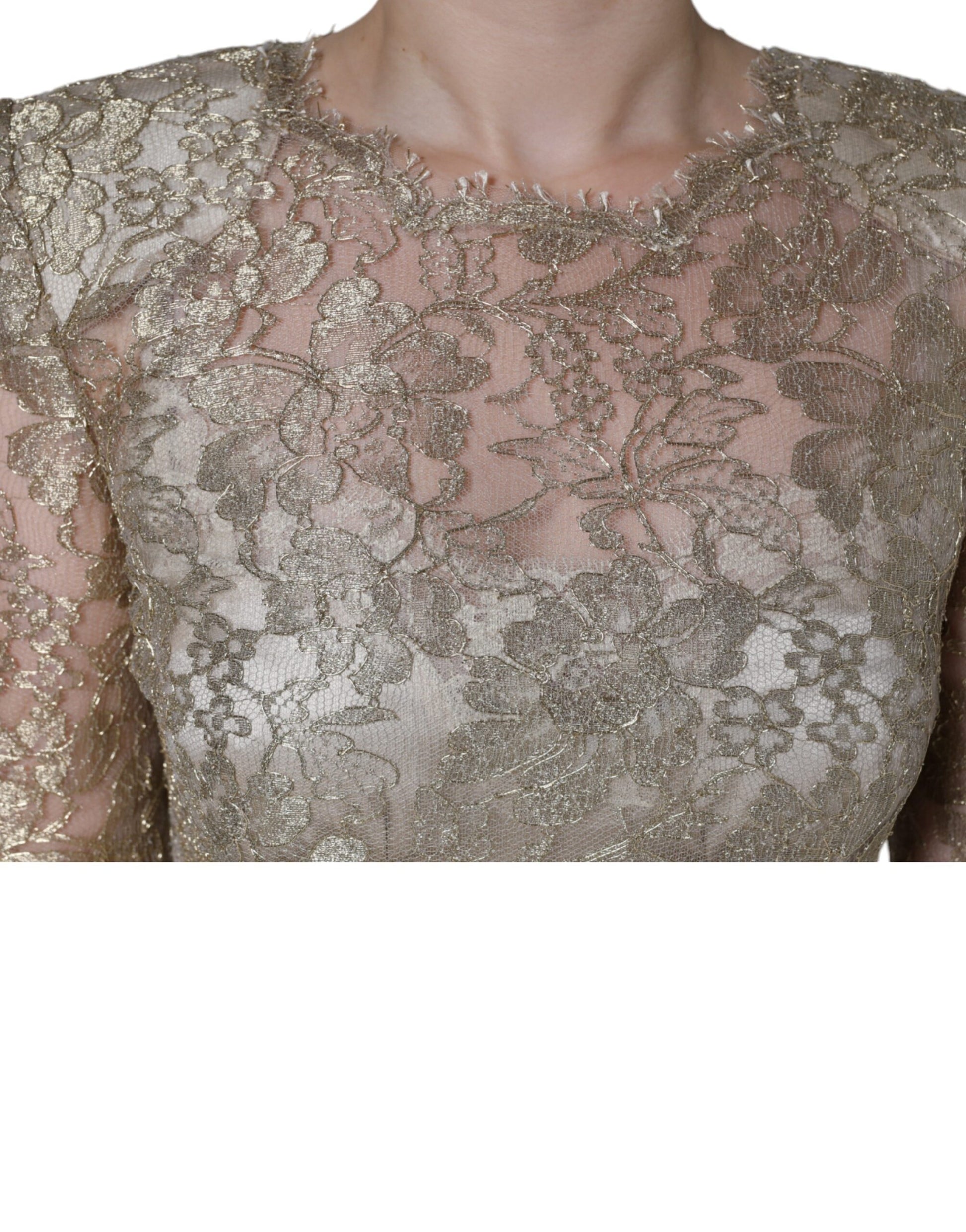 Mini robe fourreau évasée Dolce & Gabbana en dentelle florale dorée