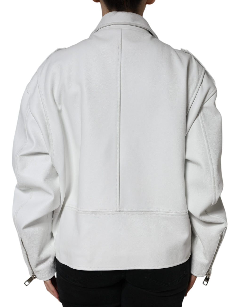 Veste Biker Dolce & Gabbana en Cuir d'Agneau Blanc
