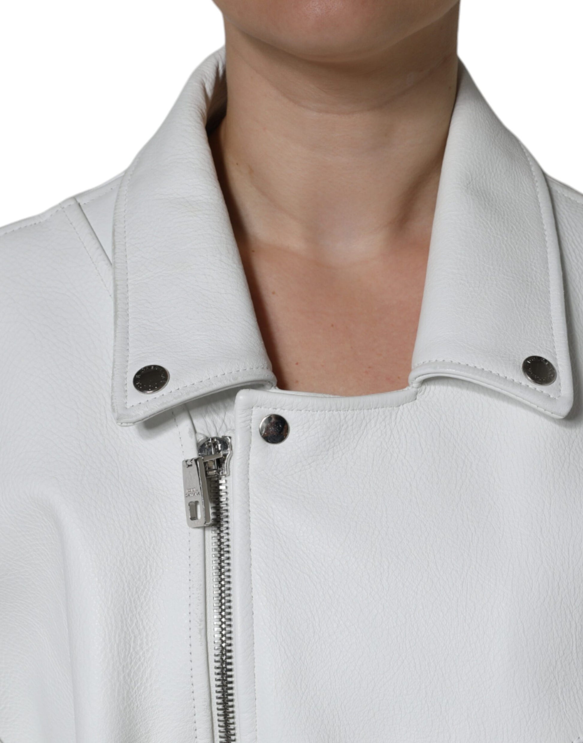 Veste Biker Dolce & Gabbana en Cuir d'Agneau Blanc