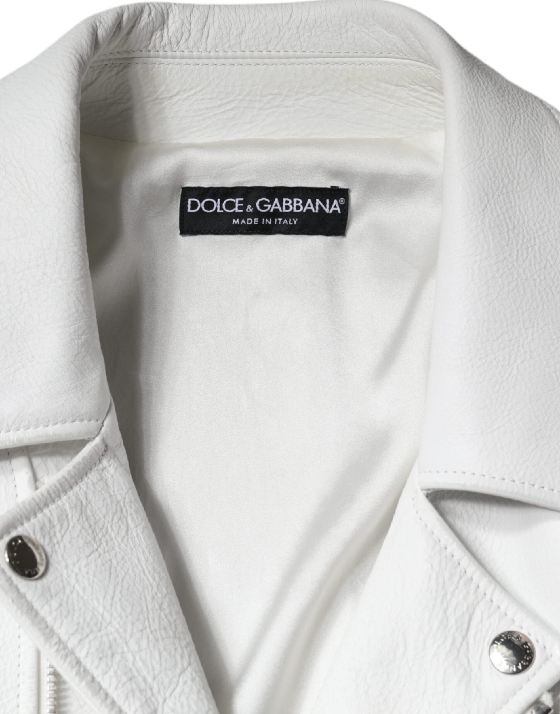 Veste Biker Dolce & Gabbana en Cuir d'Agneau Blanc