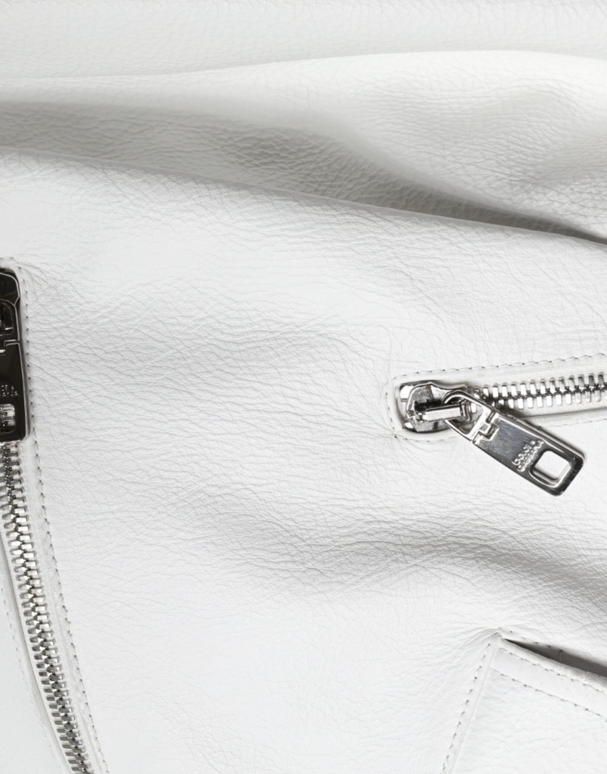 Veste Biker Dolce & Gabbana en Cuir d'Agneau Blanc