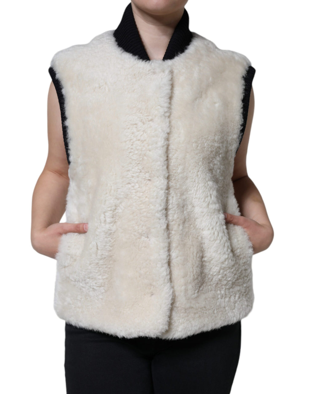 Burberry Gilet en cuir et peau lainée blanc WARRENFORD