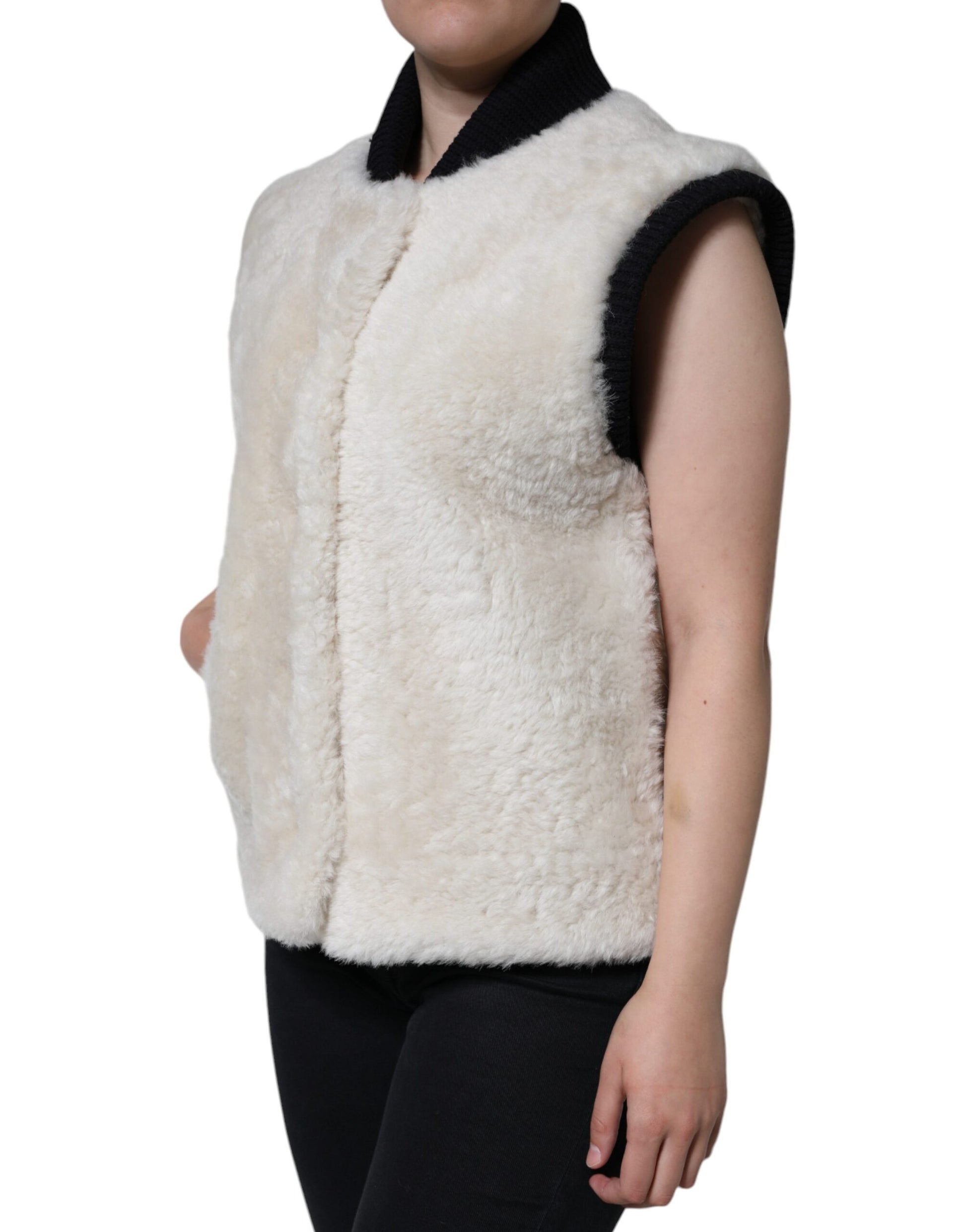 Burberry Gilet en cuir et peau lainée blanc WARRENFORD