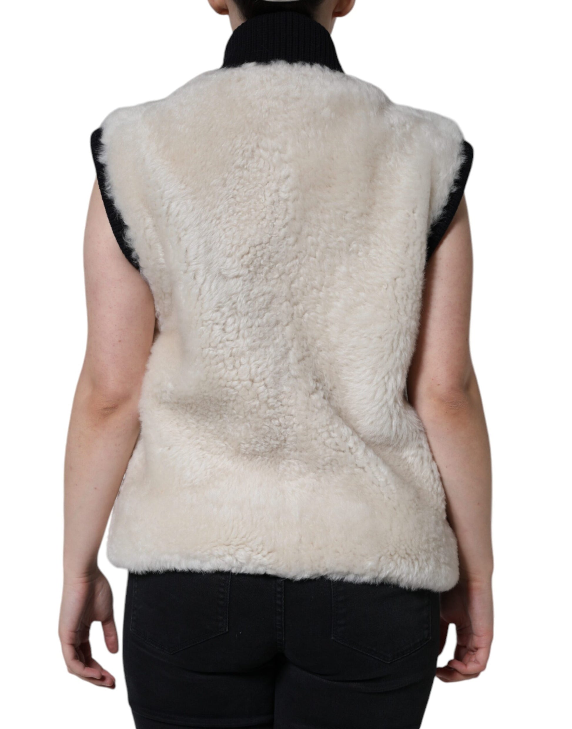 Burberry Gilet en cuir et peau lainée blanc WARRENFORD