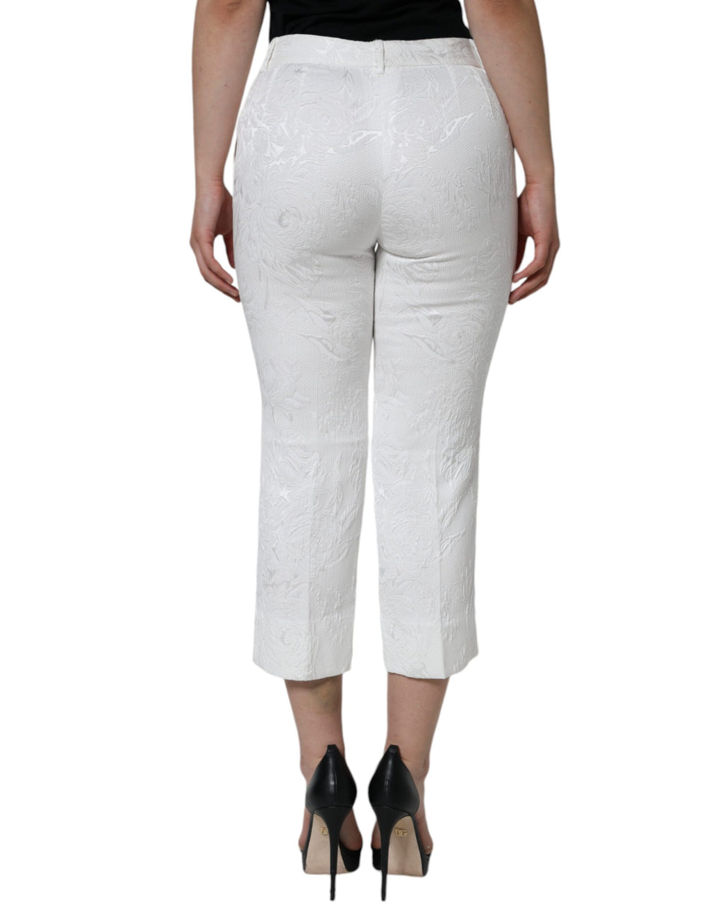 Pantalon Capri en Brocart de Coton Fleuri Blanc Dolce & Gabbana