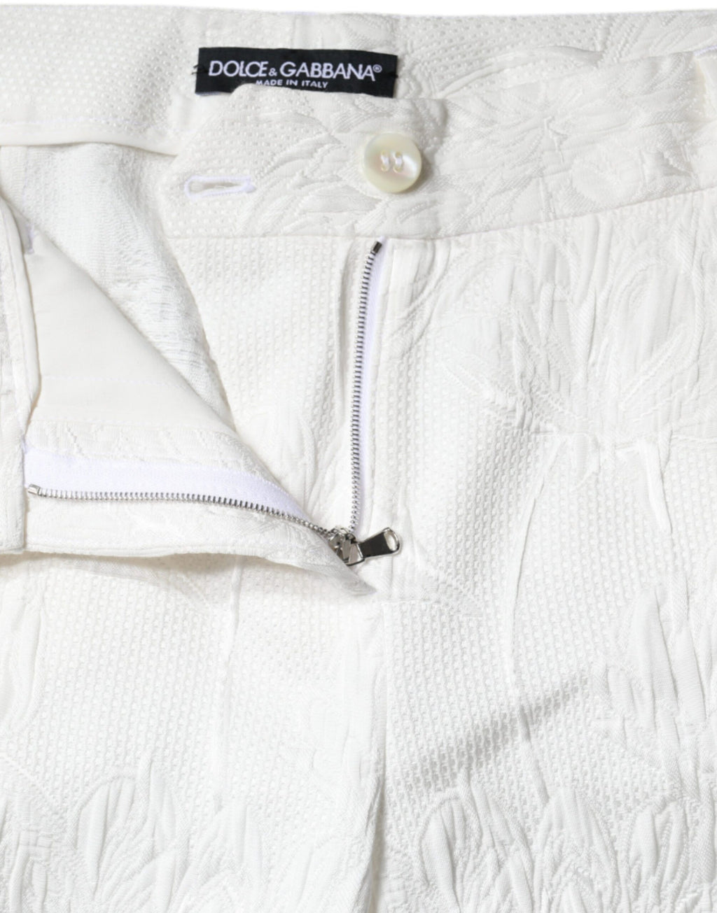Pantalon Capri en Brocart de Coton Fleuri Blanc Dolce & Gabbana