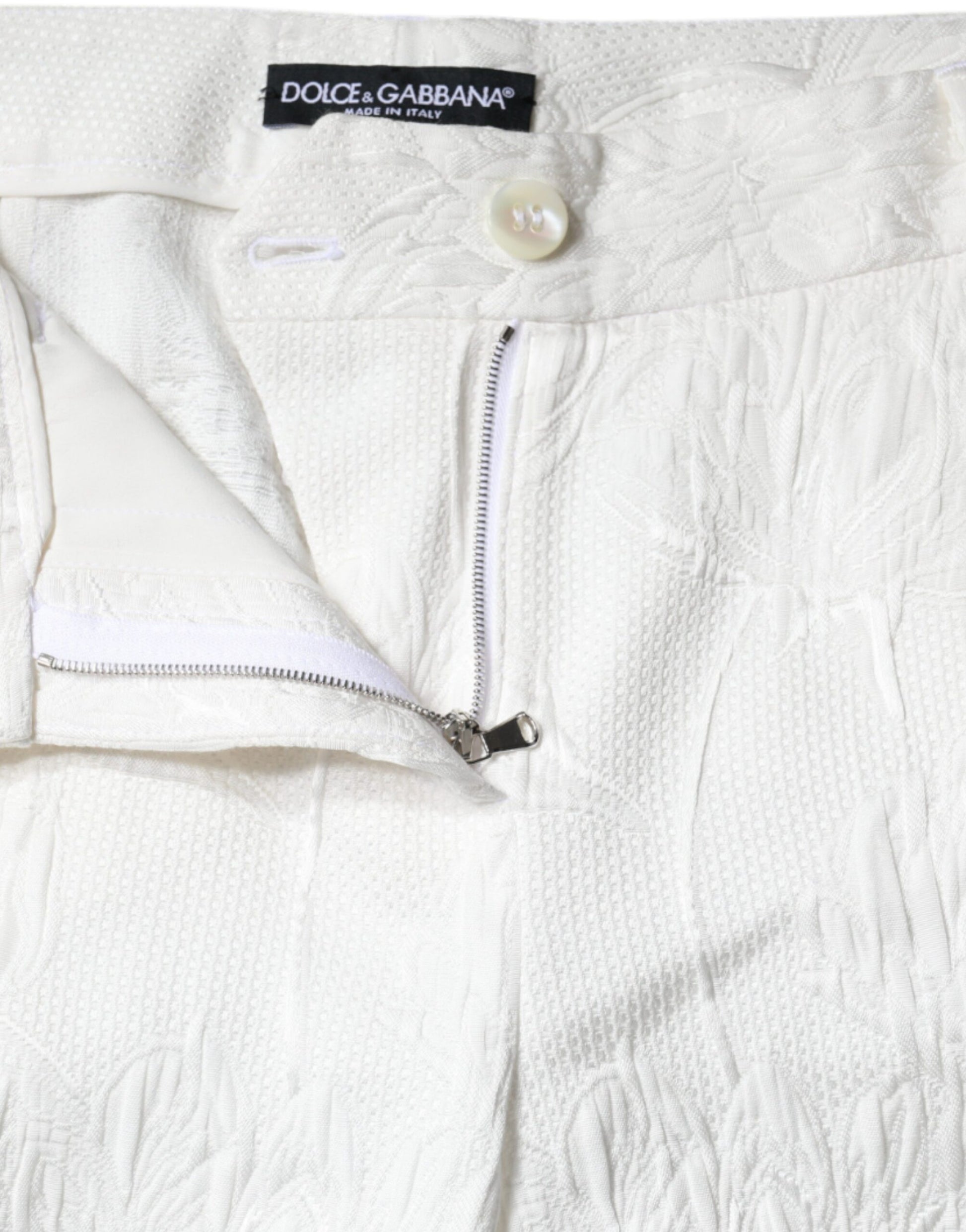 Pantalon Capri en Brocart de Coton Fleuri Blanc Dolce & Gabbana