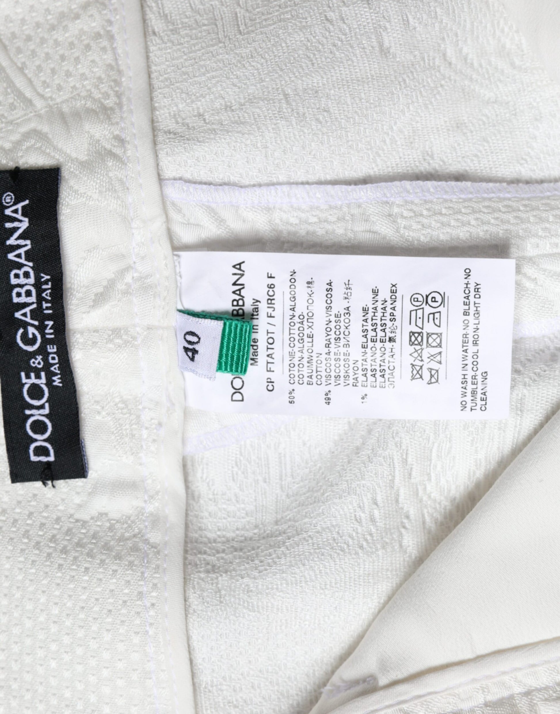 Pantalon Capri en Brocart de Coton Fleuri Blanc Dolce & Gabbana