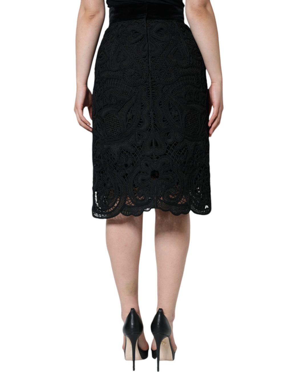 Jupe Crayon Noire Taille Haute en Dentelle Florale Dolce & Gabbana