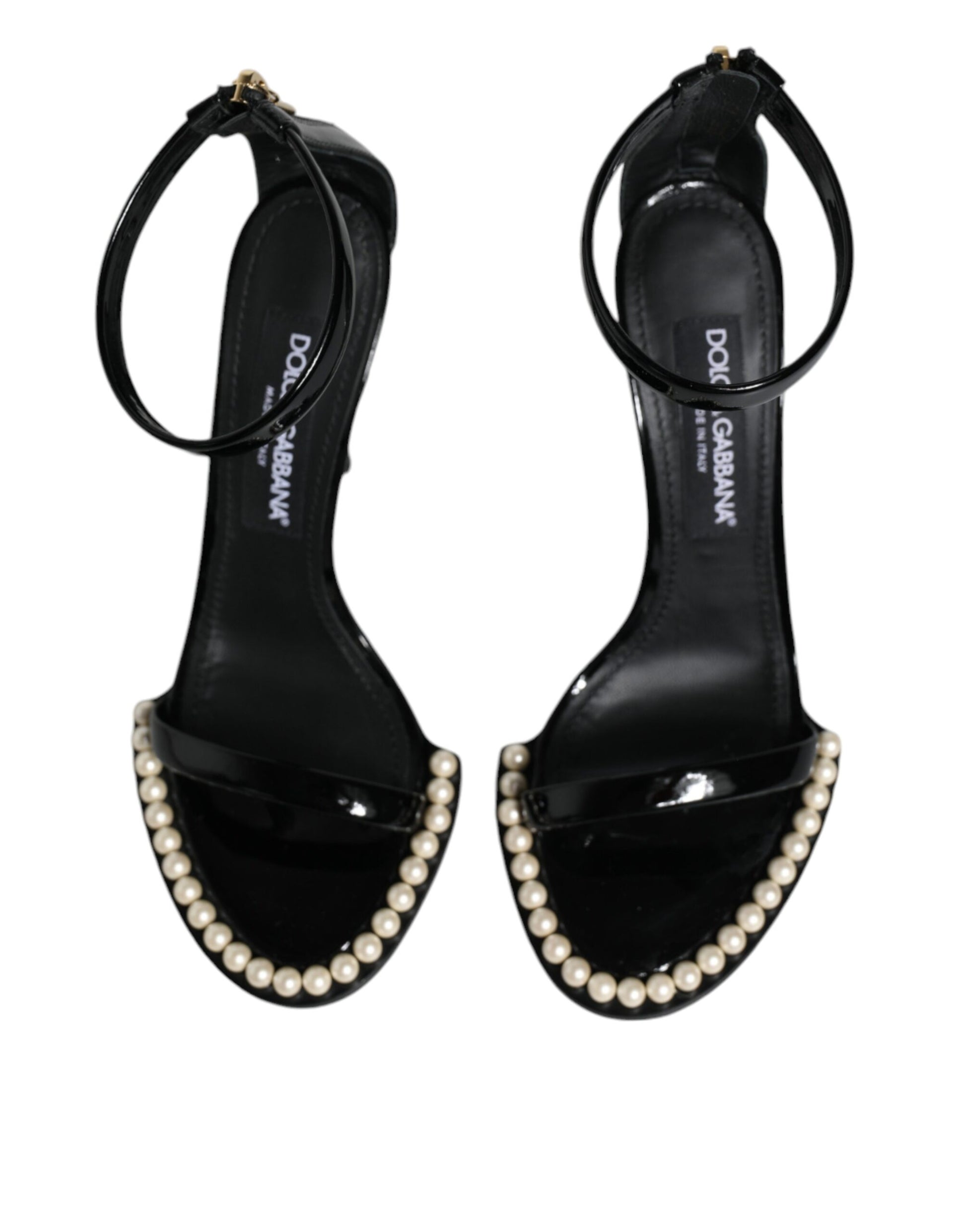 Chaussures à talons sandales Dolce & Gabbana Keira en cuir noir et fausses perles