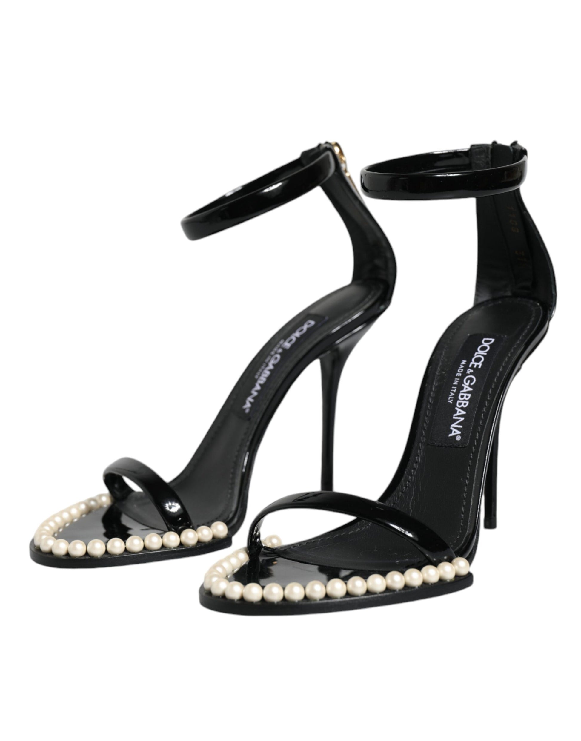 Chaussures à talons sandales Dolce & Gabbana Keira en cuir noir et fausses perles