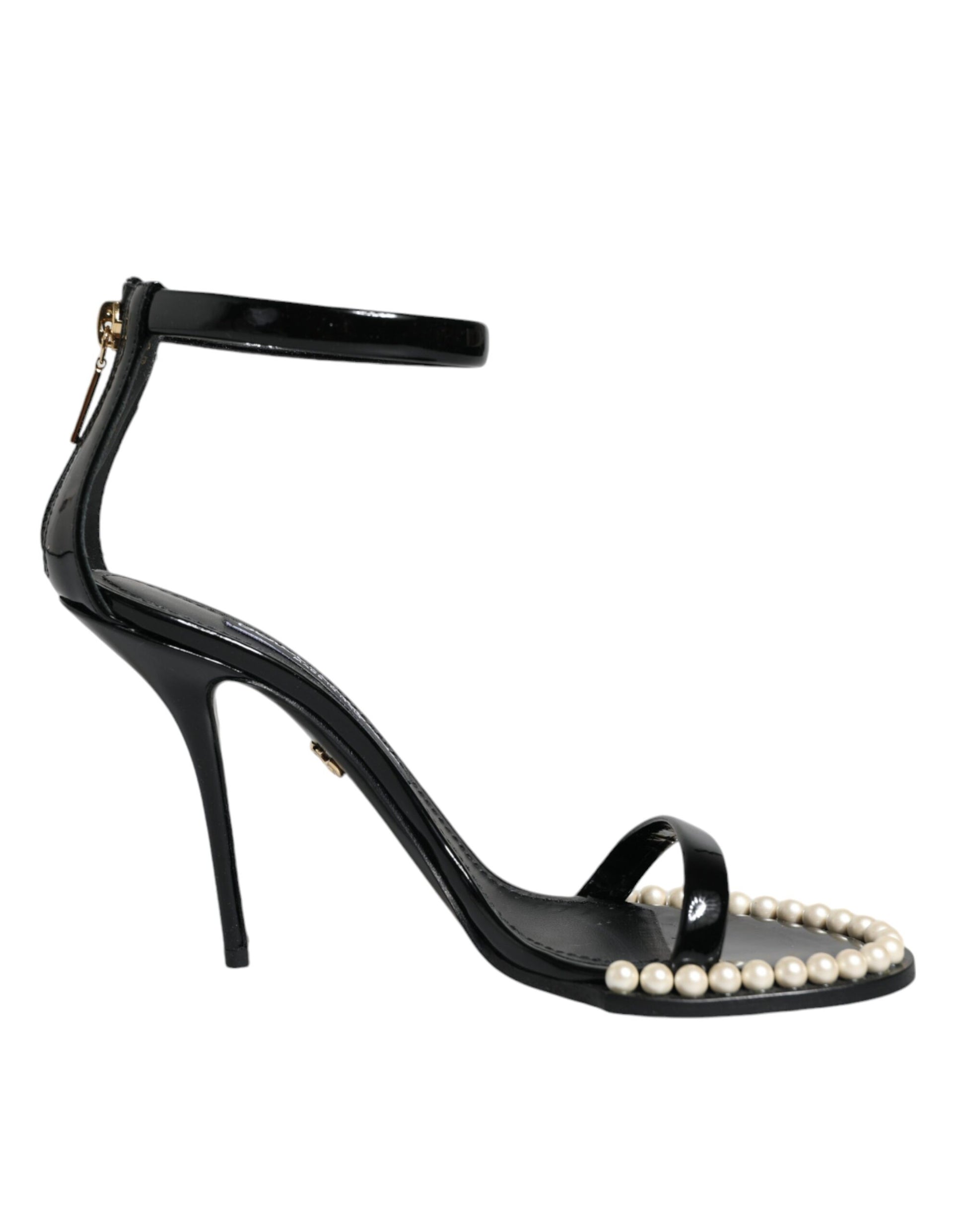 Chaussures à talons sandales Dolce & Gabbana Keira en cuir noir et fausses perles