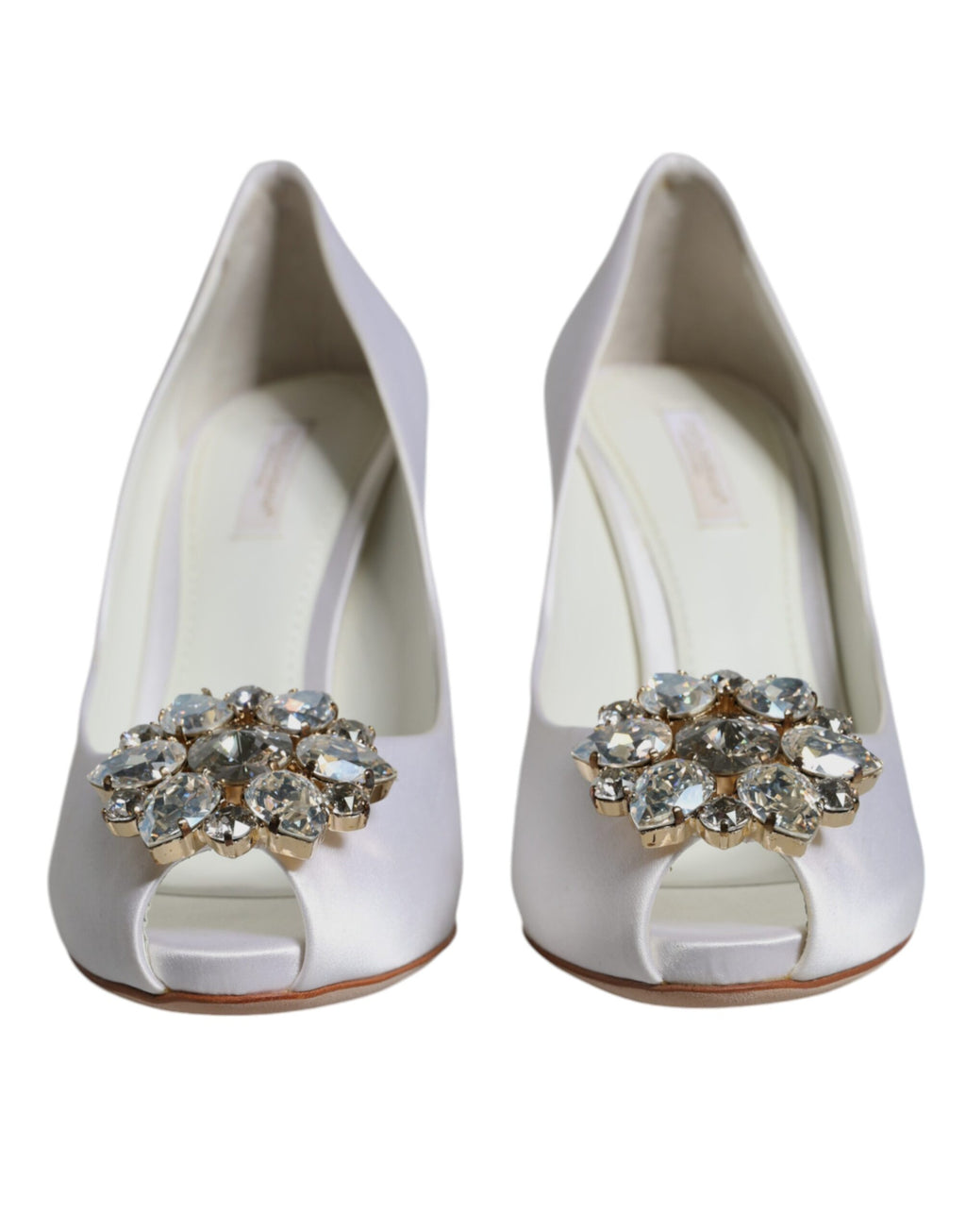 Chaussures à talons Dolce & Gabbana en satin blanc avec cristaux et bout ouvert