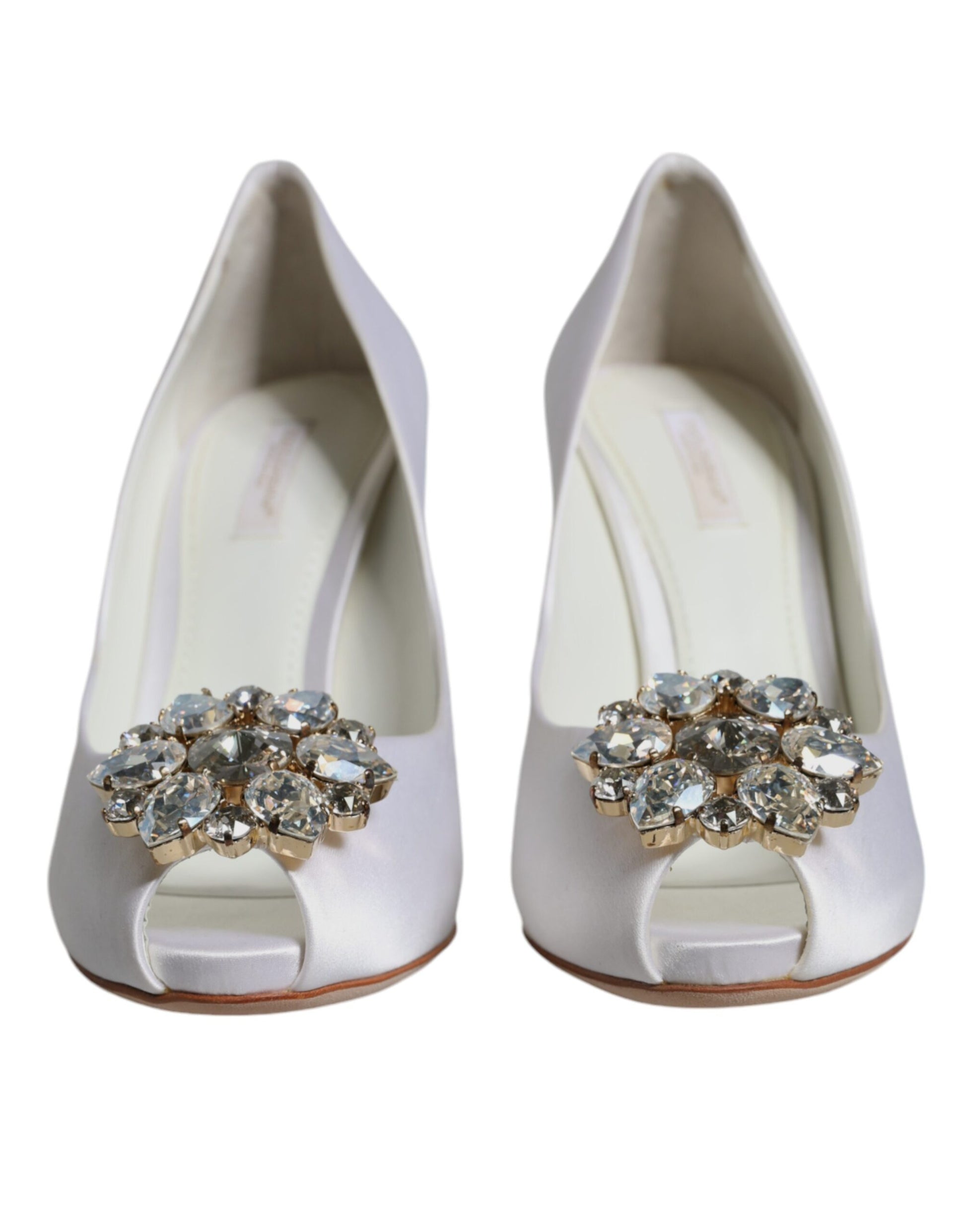 Chaussures à talons Dolce & Gabbana en satin blanc avec cristaux et bout ouvert