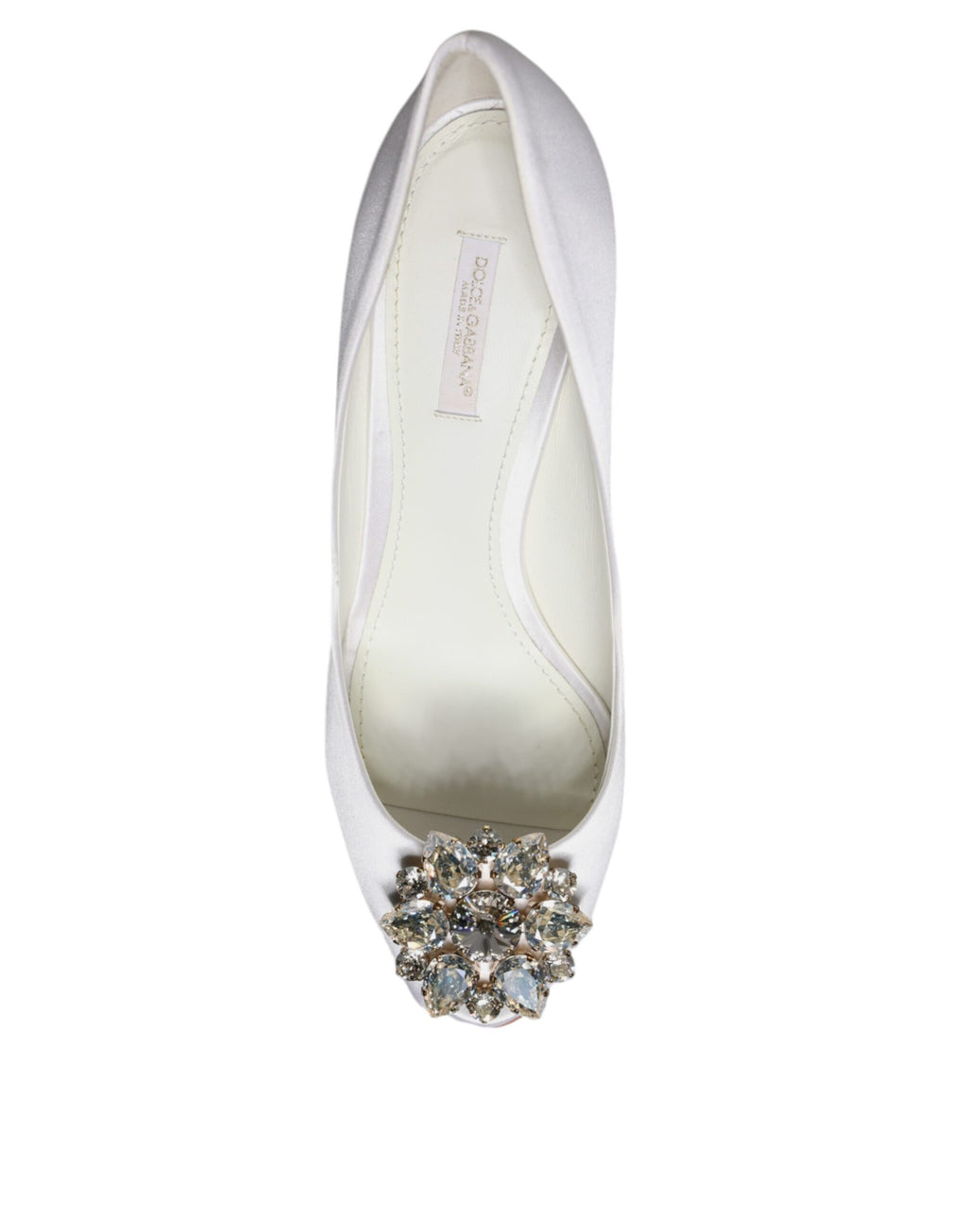 Chaussures à talons Dolce & Gabbana en satin blanc avec cristaux et bout ouvert