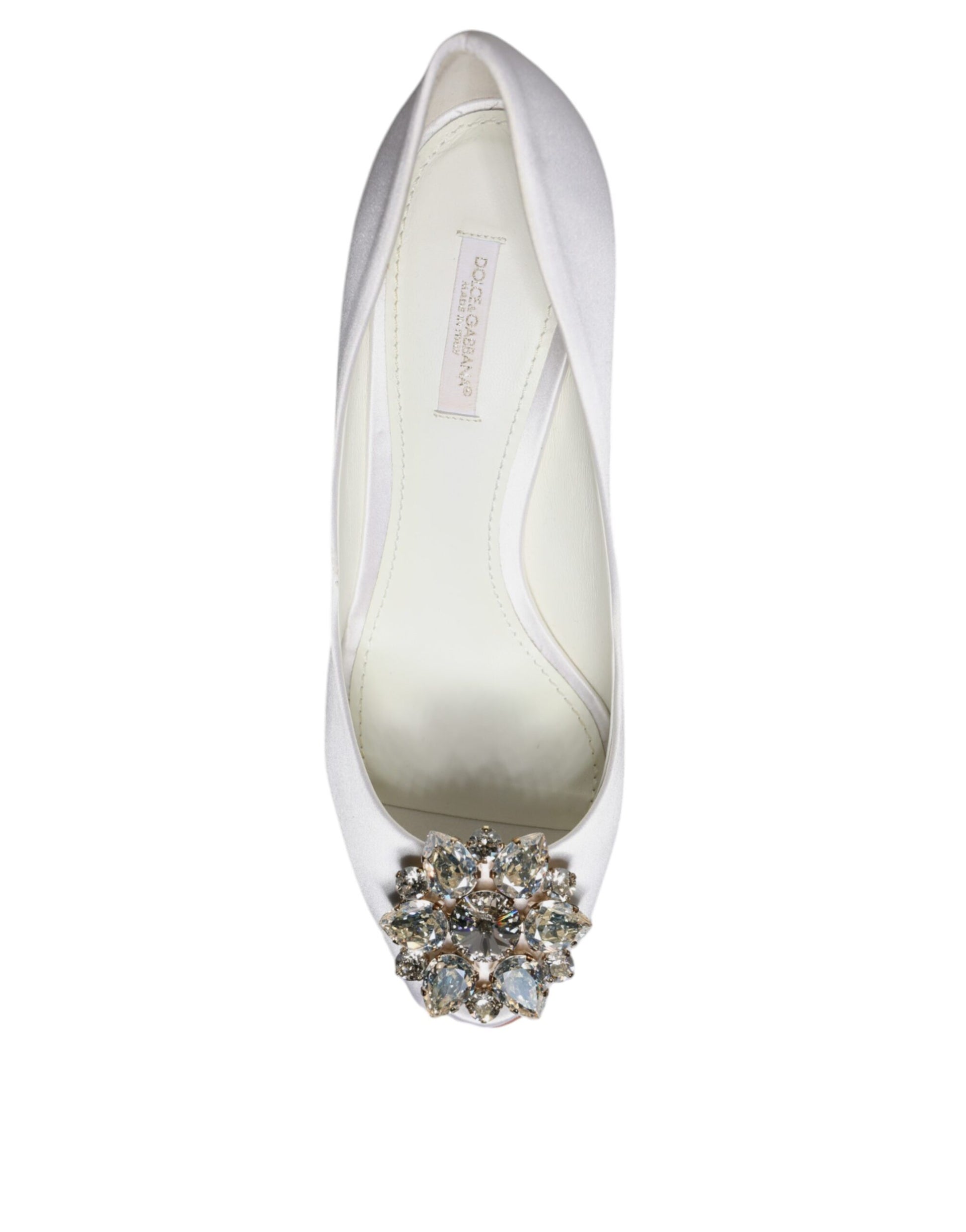 Chaussures à talons Dolce & Gabbana en satin blanc avec cristaux et bout ouvert