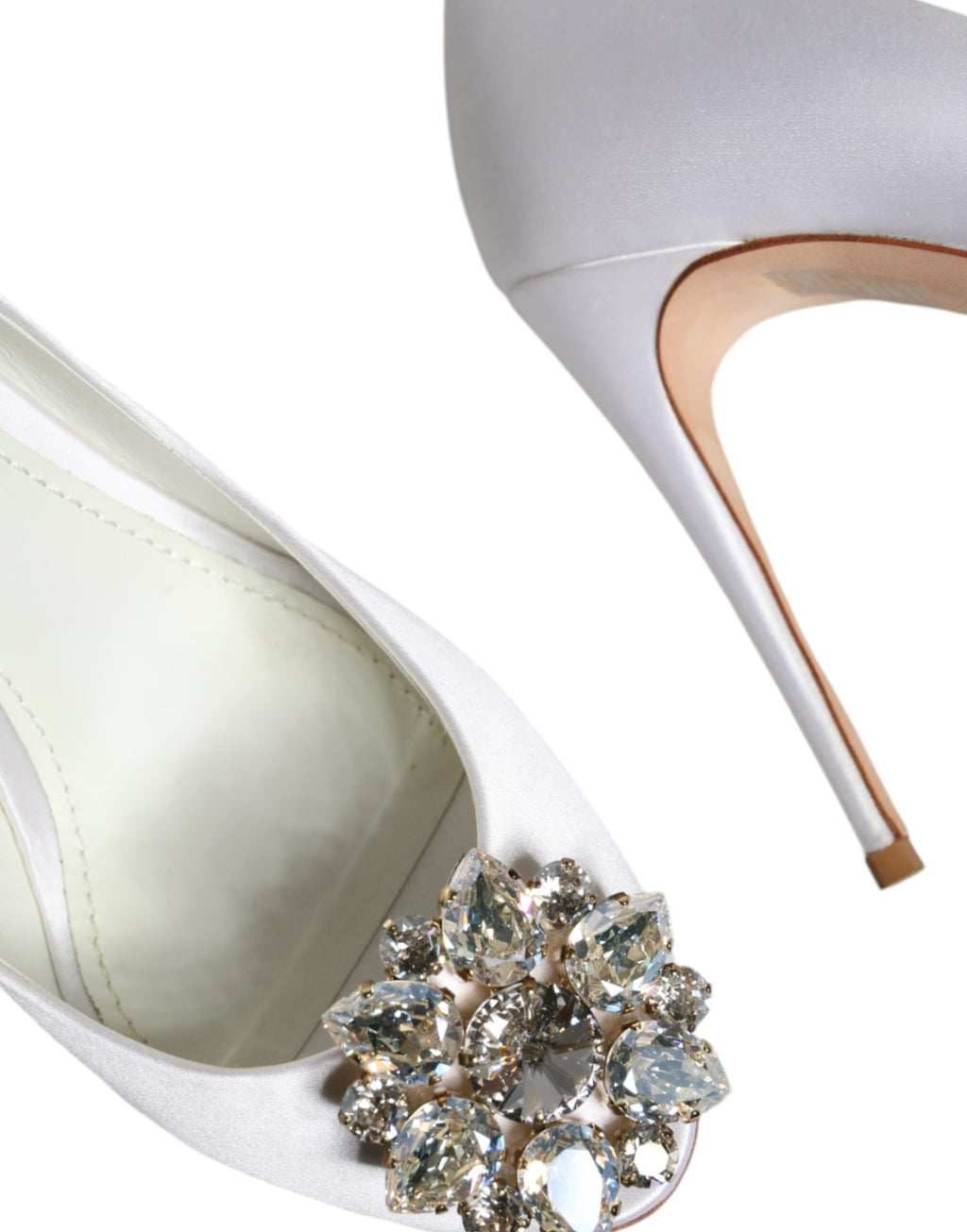 Chaussures à talons Dolce & Gabbana en satin blanc avec cristaux et bout ouvert