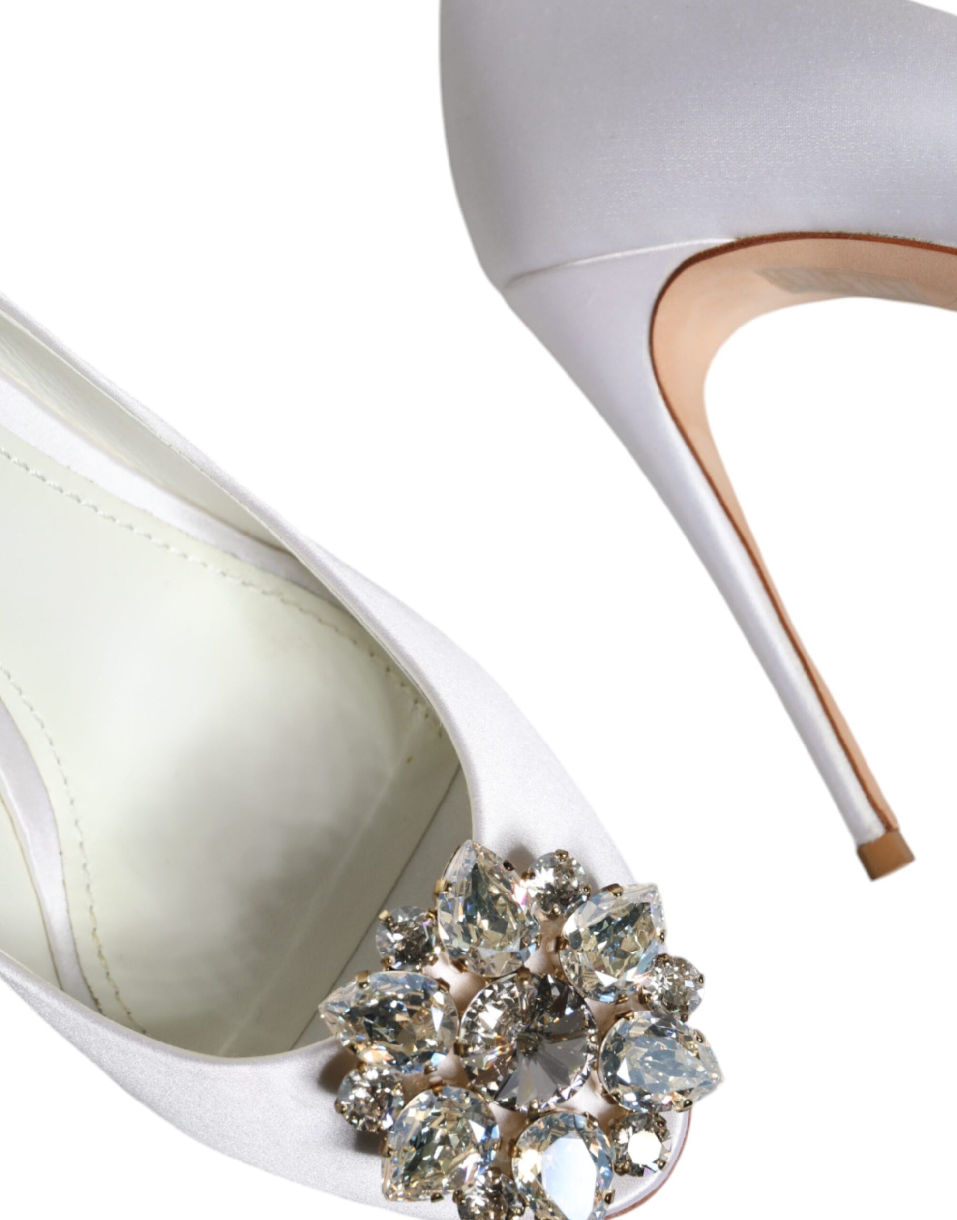 Chaussures à talons Dolce & Gabbana en satin blanc avec cristaux et bout ouvert