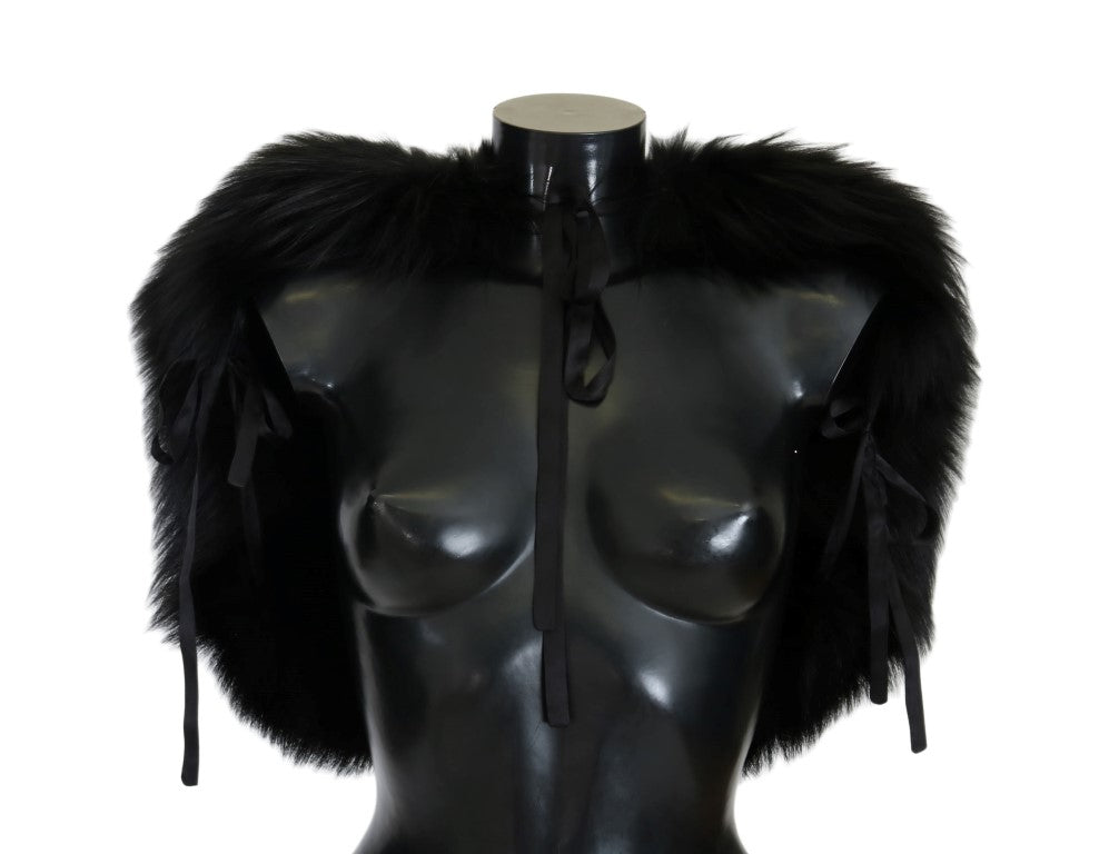 Écharpe en fourrure de renard argenté noire Dolce & Gabbana