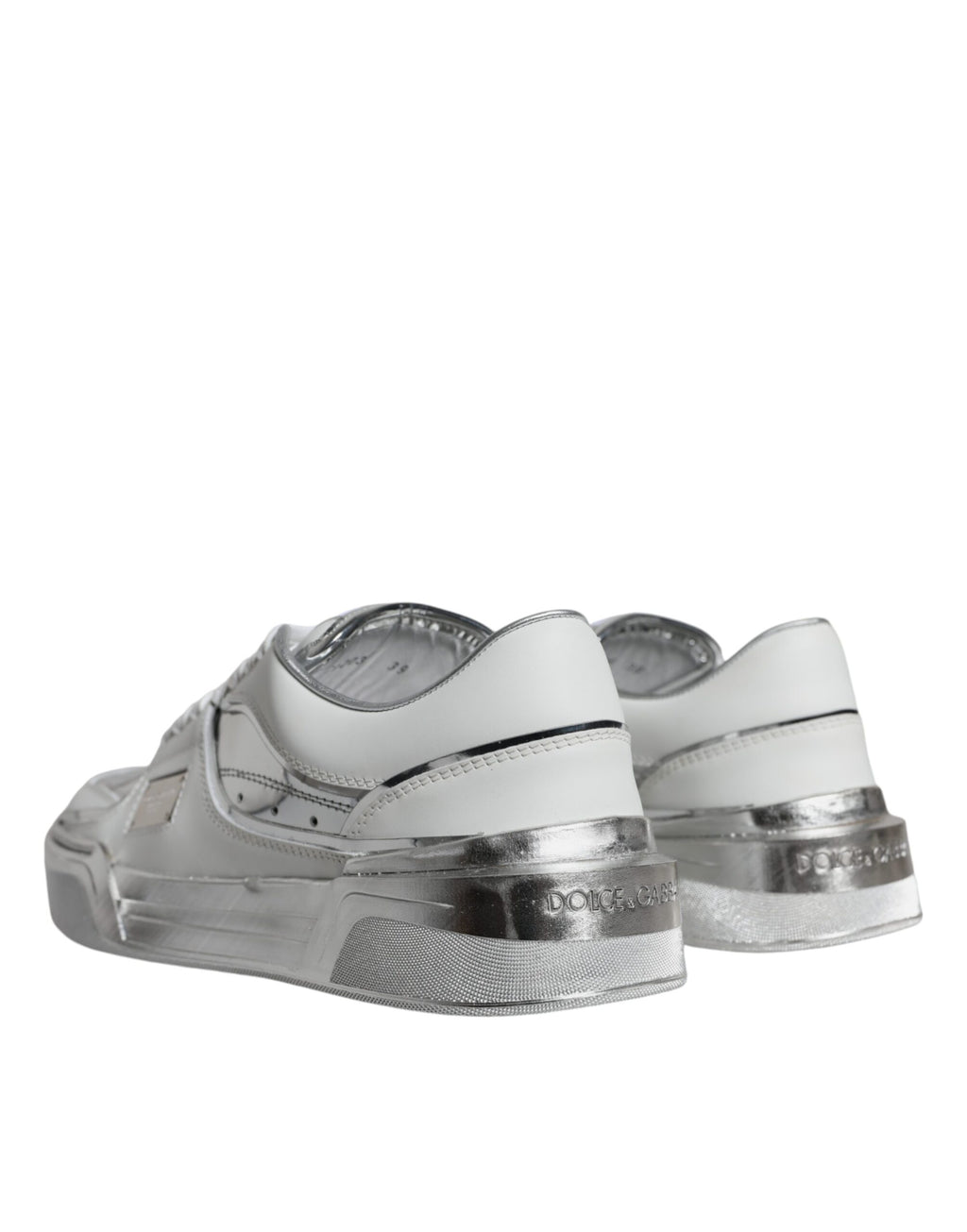 Chaussures de sport basses en cuir argenté et blanc Dolce & Gabbana