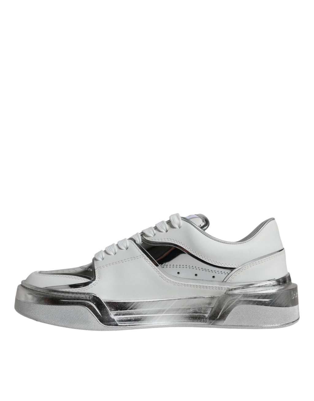 Chaussures de sport basses en cuir argenté et blanc Dolce & Gabbana