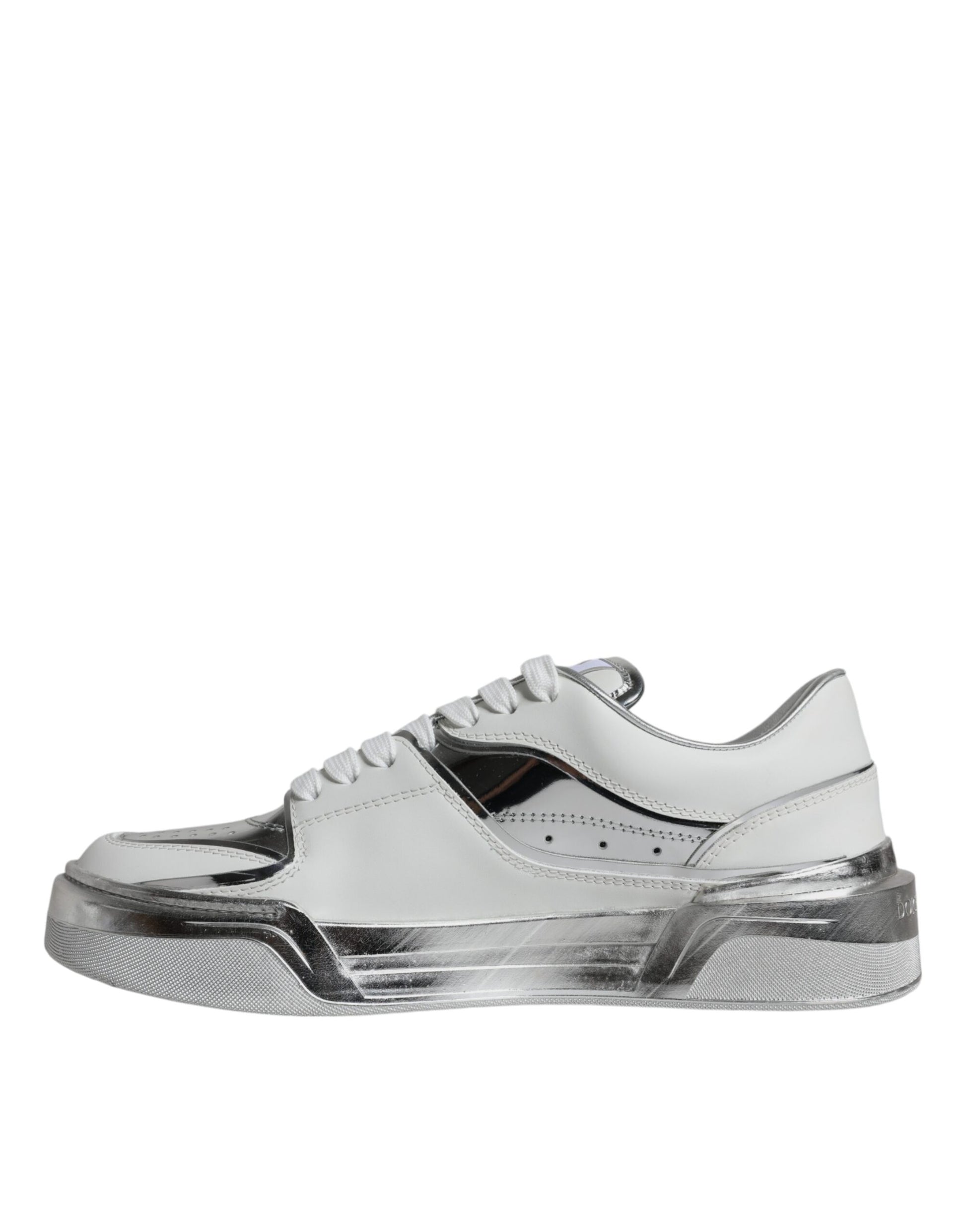 Chaussures de sport basses en cuir argenté et blanc Dolce & Gabbana