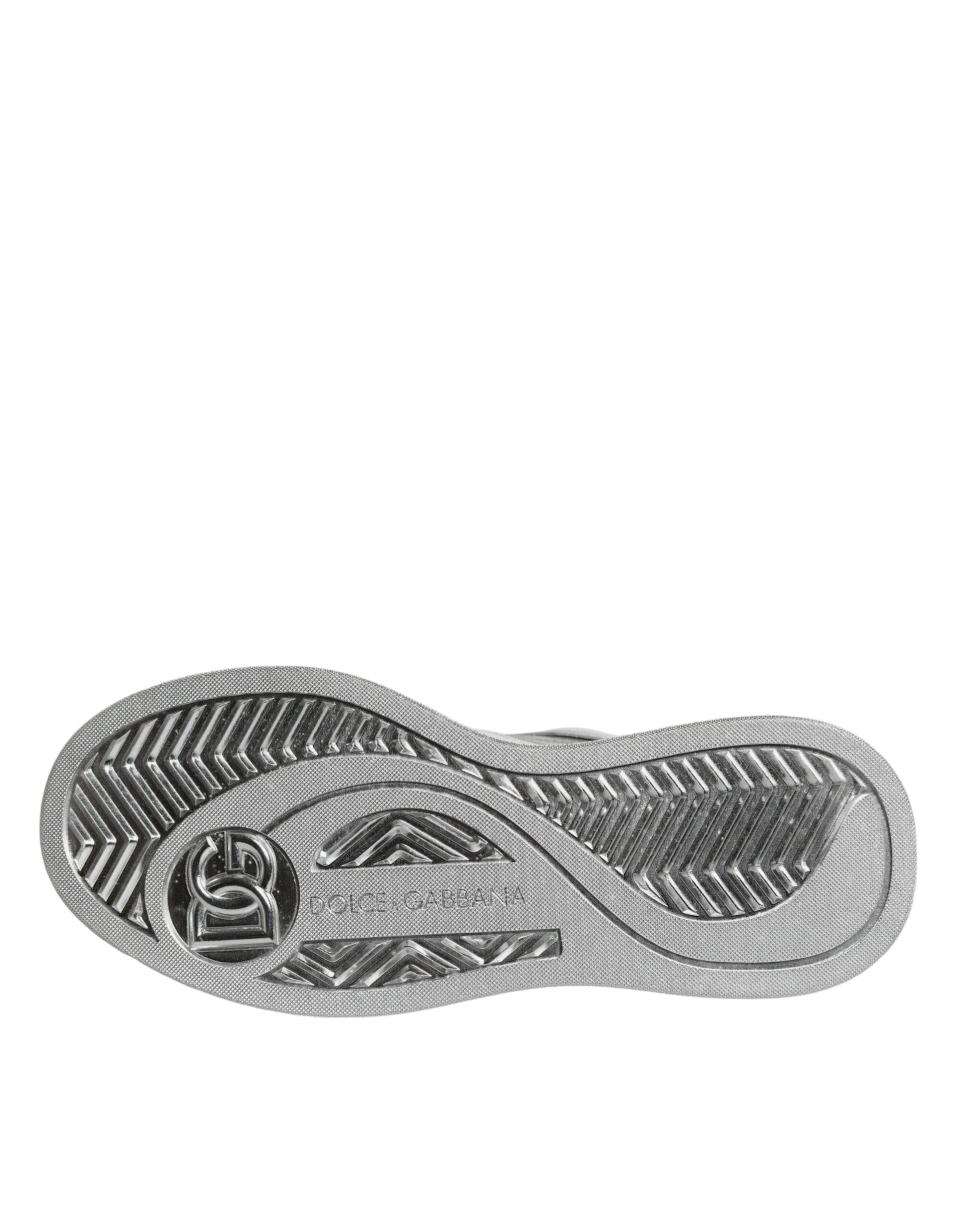 Chaussures de sport basses en cuir argenté et blanc Dolce & Gabbana