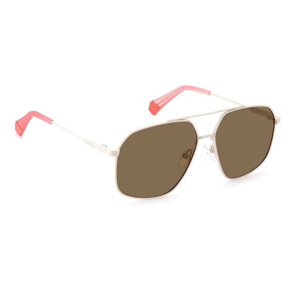 Polaroid – Beigefarbene Sonnenbrille aus Edelstahl