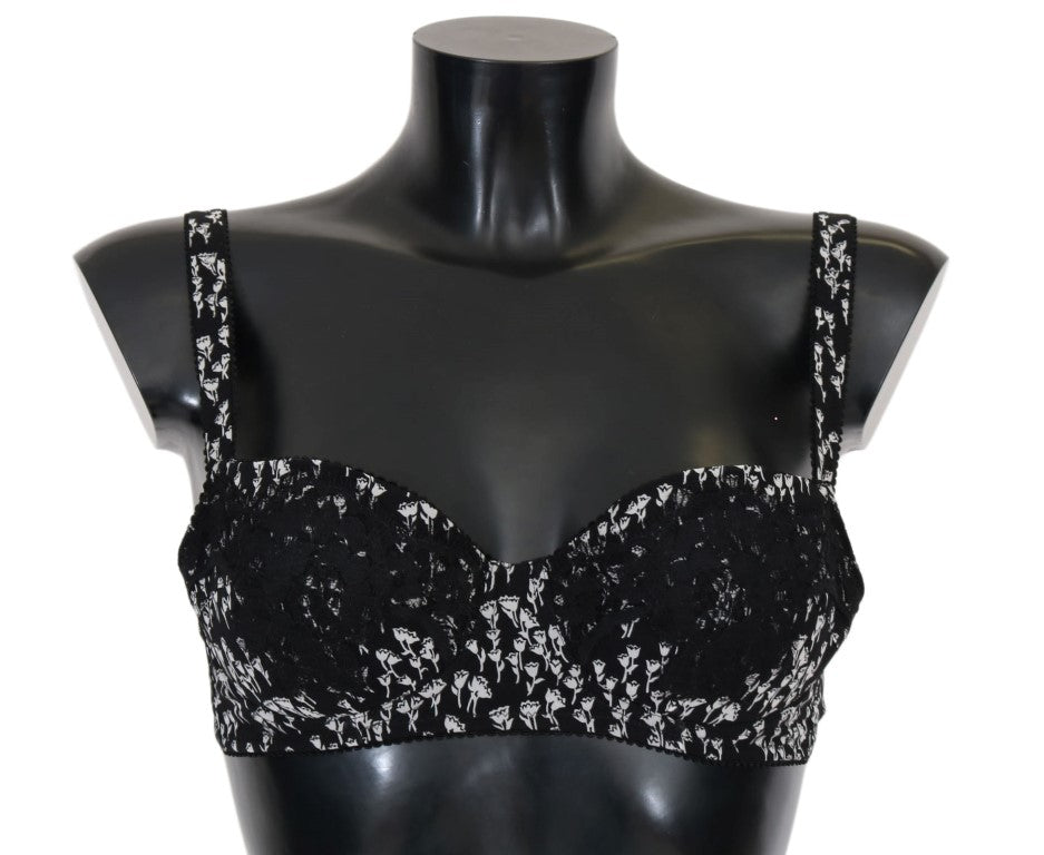 Soutien-gorge Dolce & Gabbana en soie noire et dentelle blanche extensible