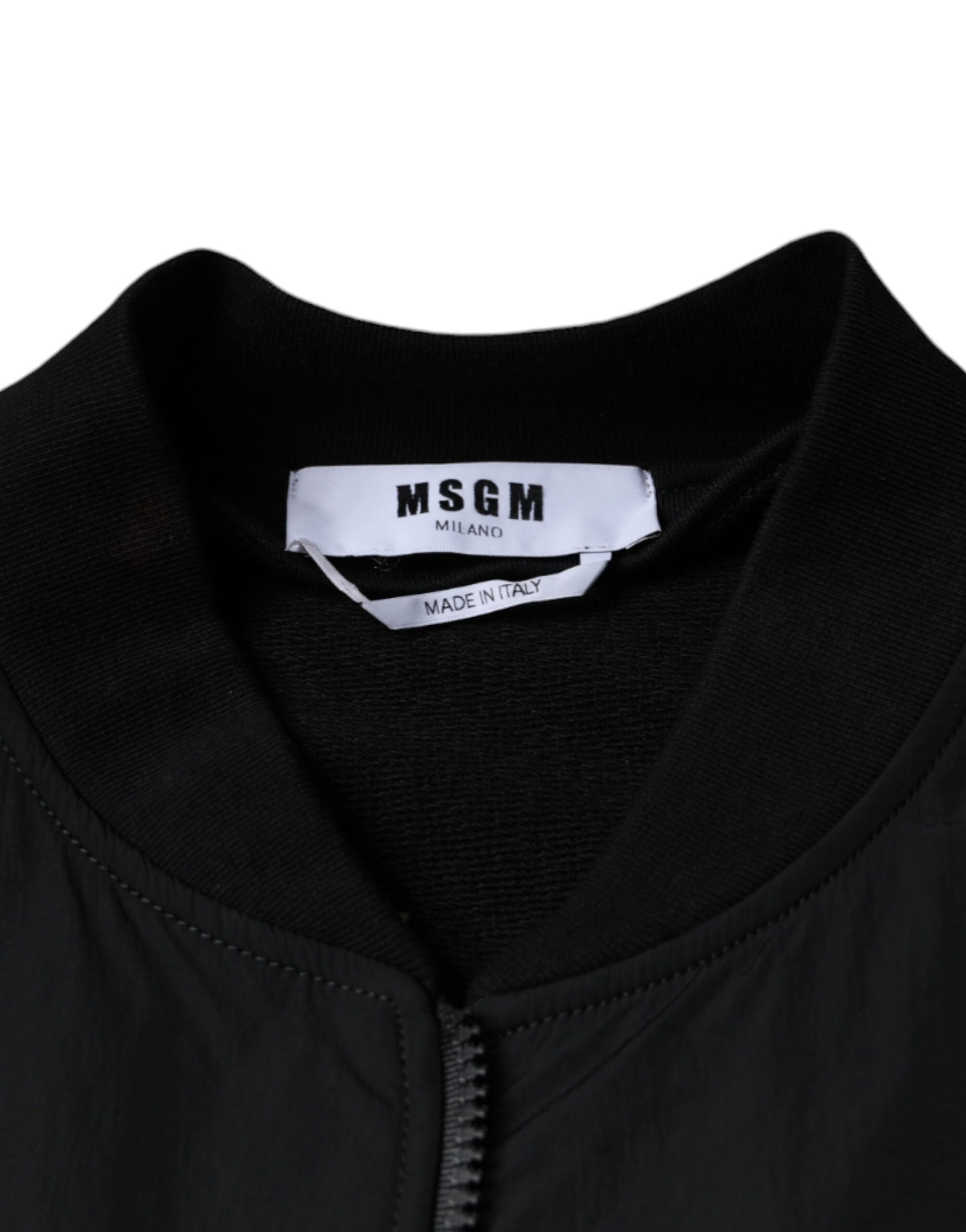 MSGM – Bomberjacke aus schwarzer Baumwolle mit durchgehendem Reißverschluss und langen Ärmeln