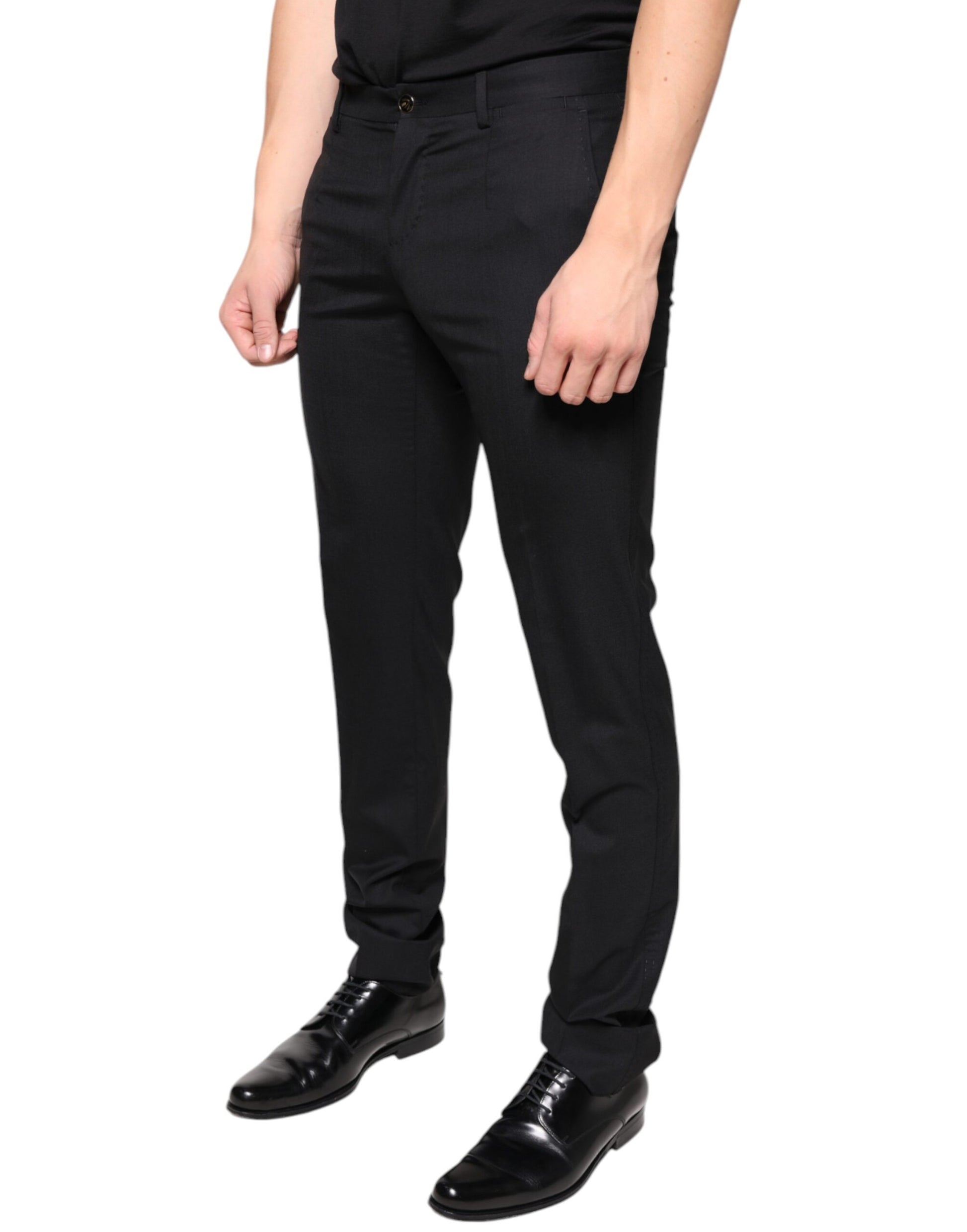 Pantalon habillé skinny en laine noire Dolce & Gabbana pour homme