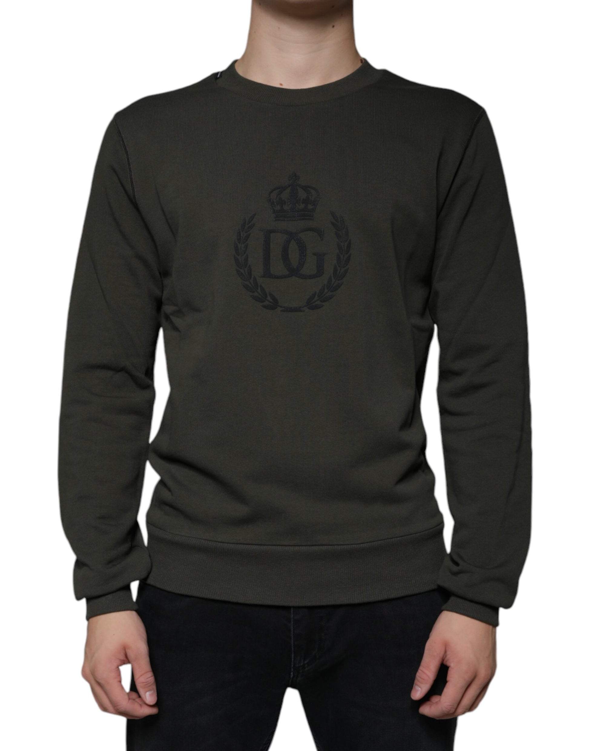 Pull Dolce & Gabbana vert kaki col ras du cou avec couronne DG