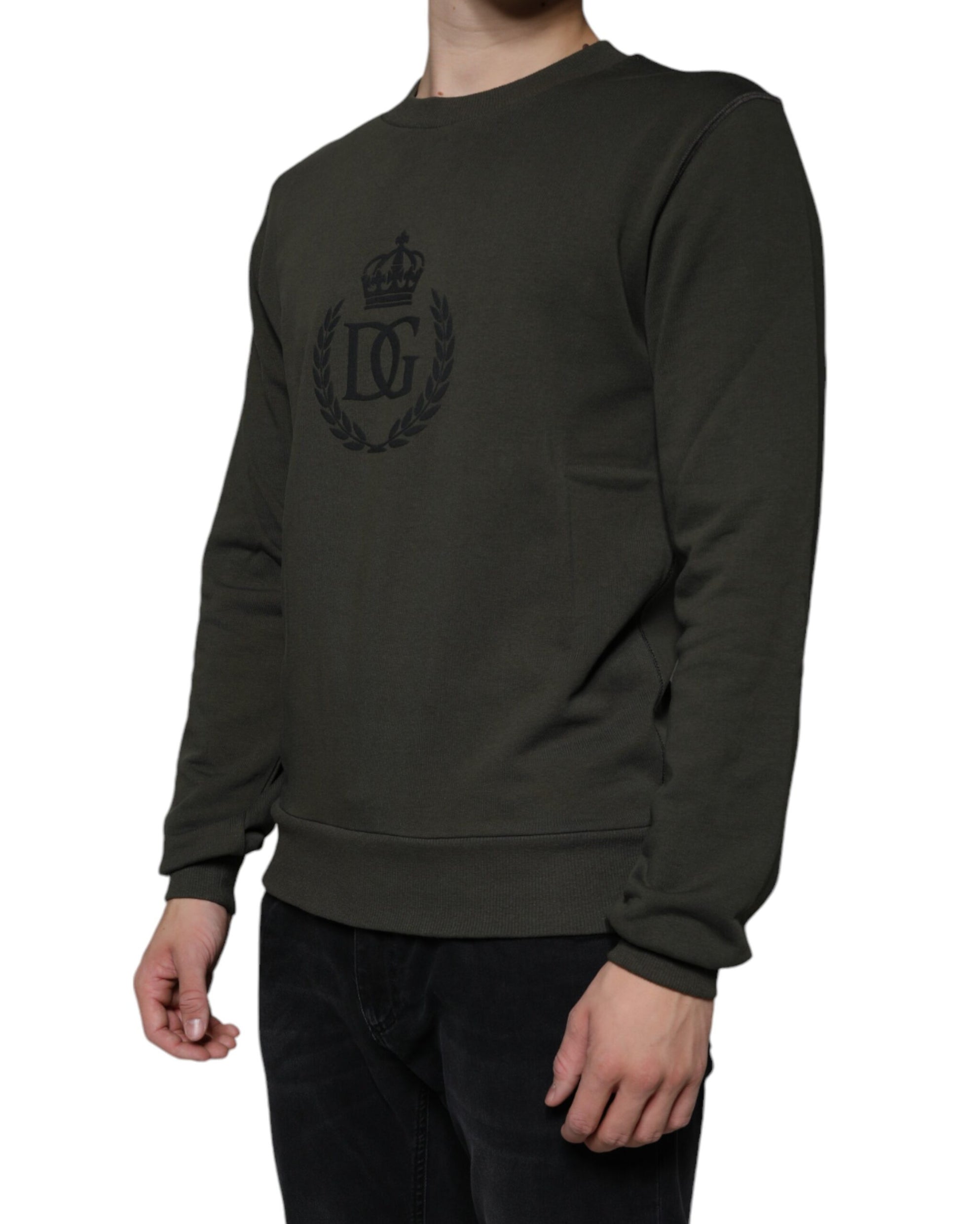 Pull Dolce & Gabbana vert kaki col ras du cou avec couronne DG