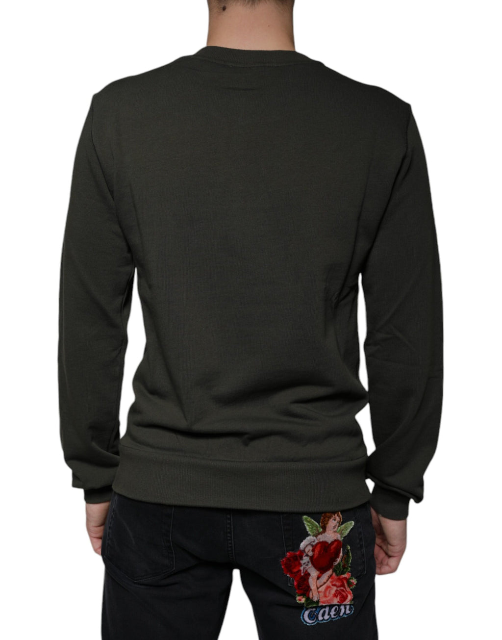 Pull Dolce & Gabbana vert kaki col ras du cou avec couronne DG