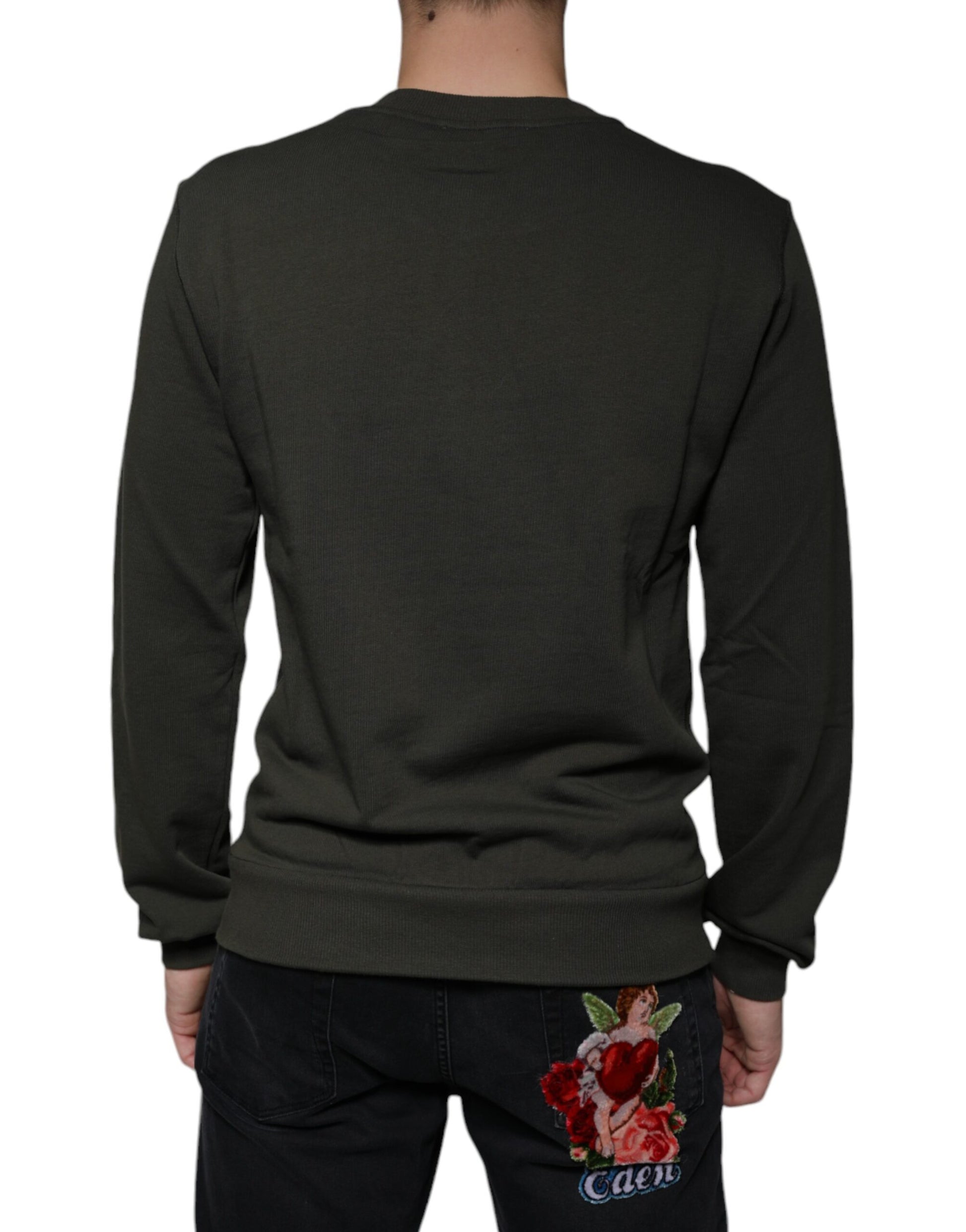 Pull Dolce & Gabbana vert kaki col ras du cou avec couronne DG