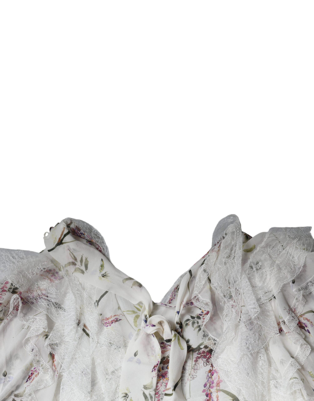 Robe longue Ermanno Scervino blanche à volants floraux en dentelle et manches longues