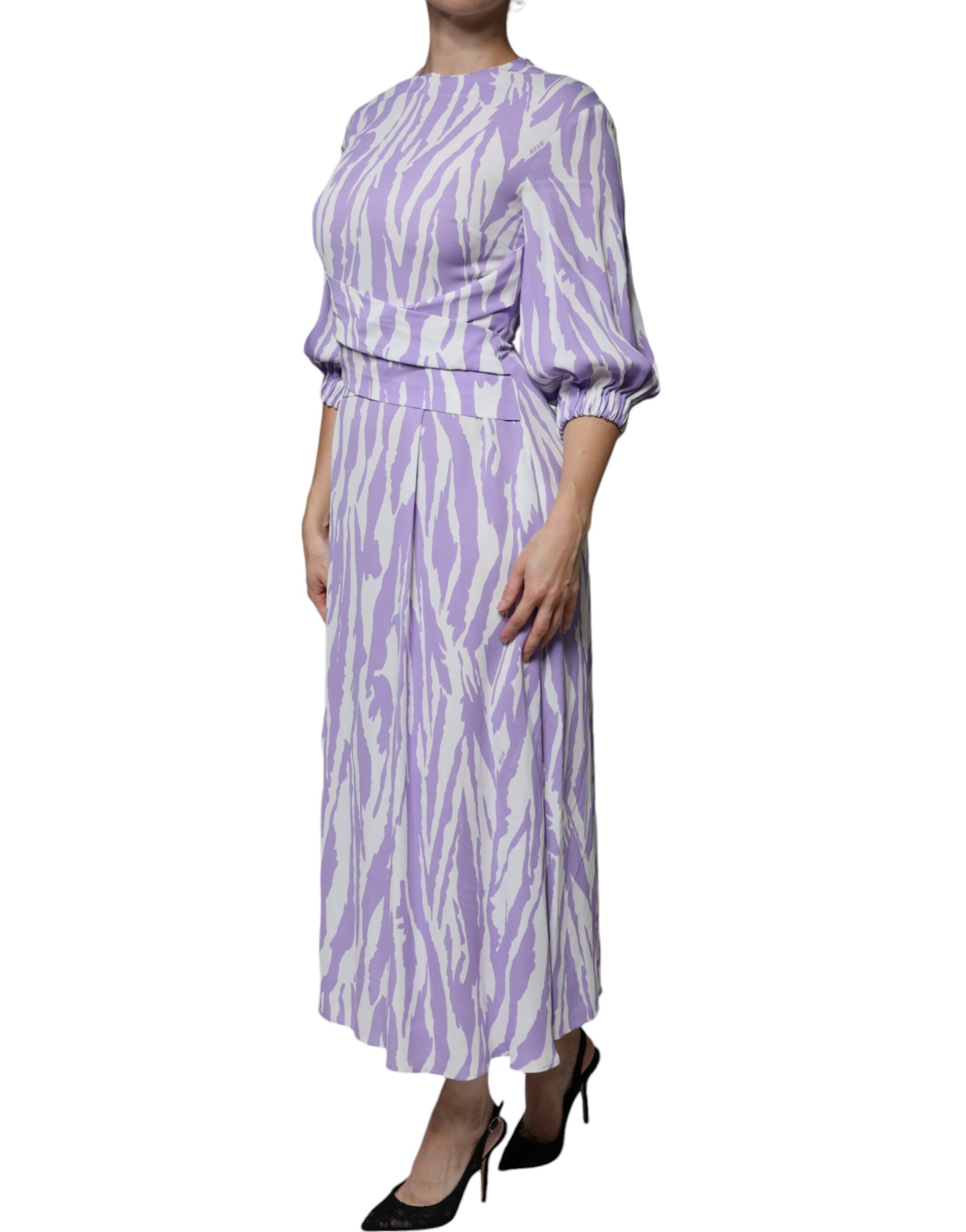MSGM – Maxikleid aus Viskose mit kurzen Ärmeln, weiß/lila