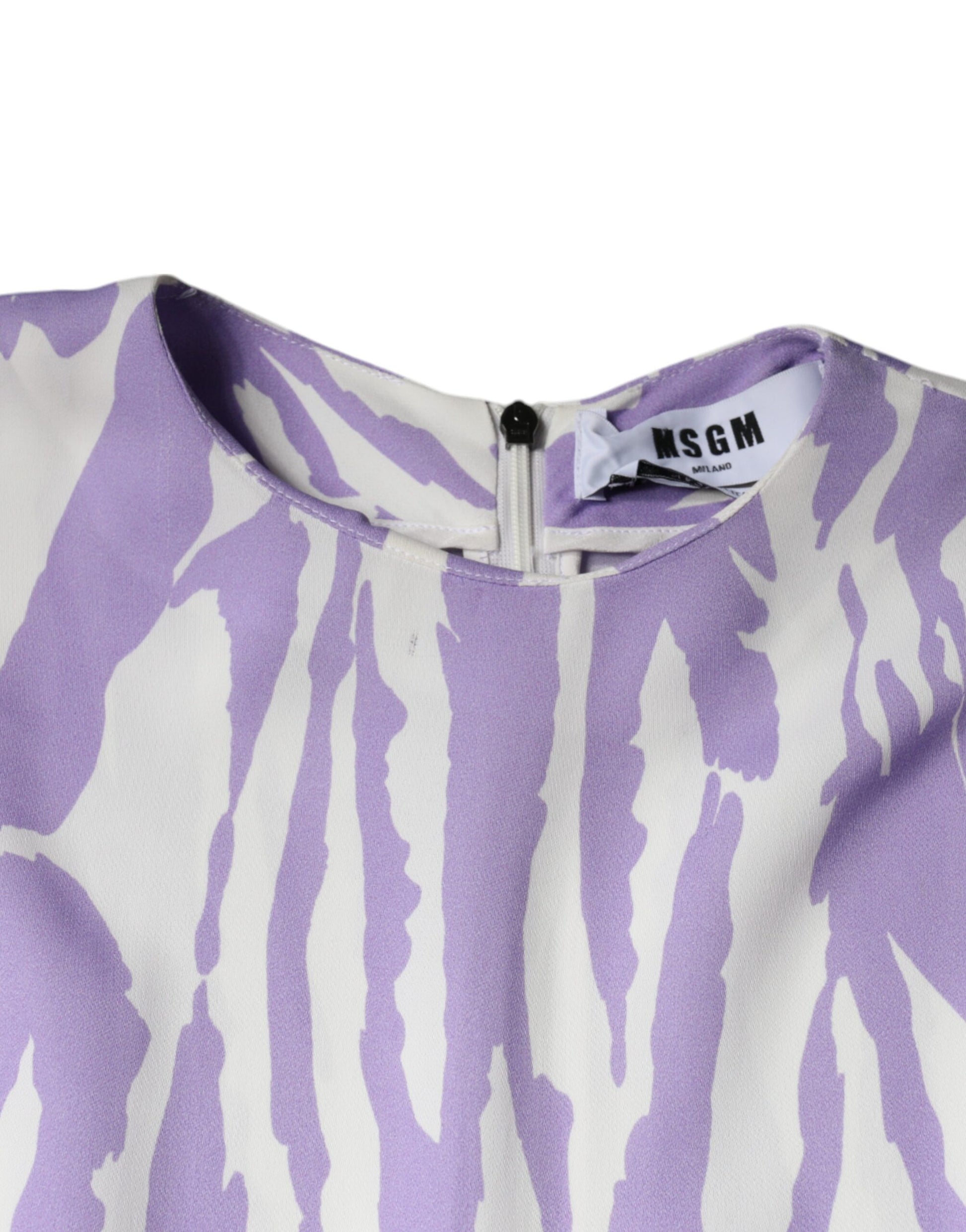 MSGM – Maxikleid aus Viskose mit kurzen Ärmeln, weiß/lila