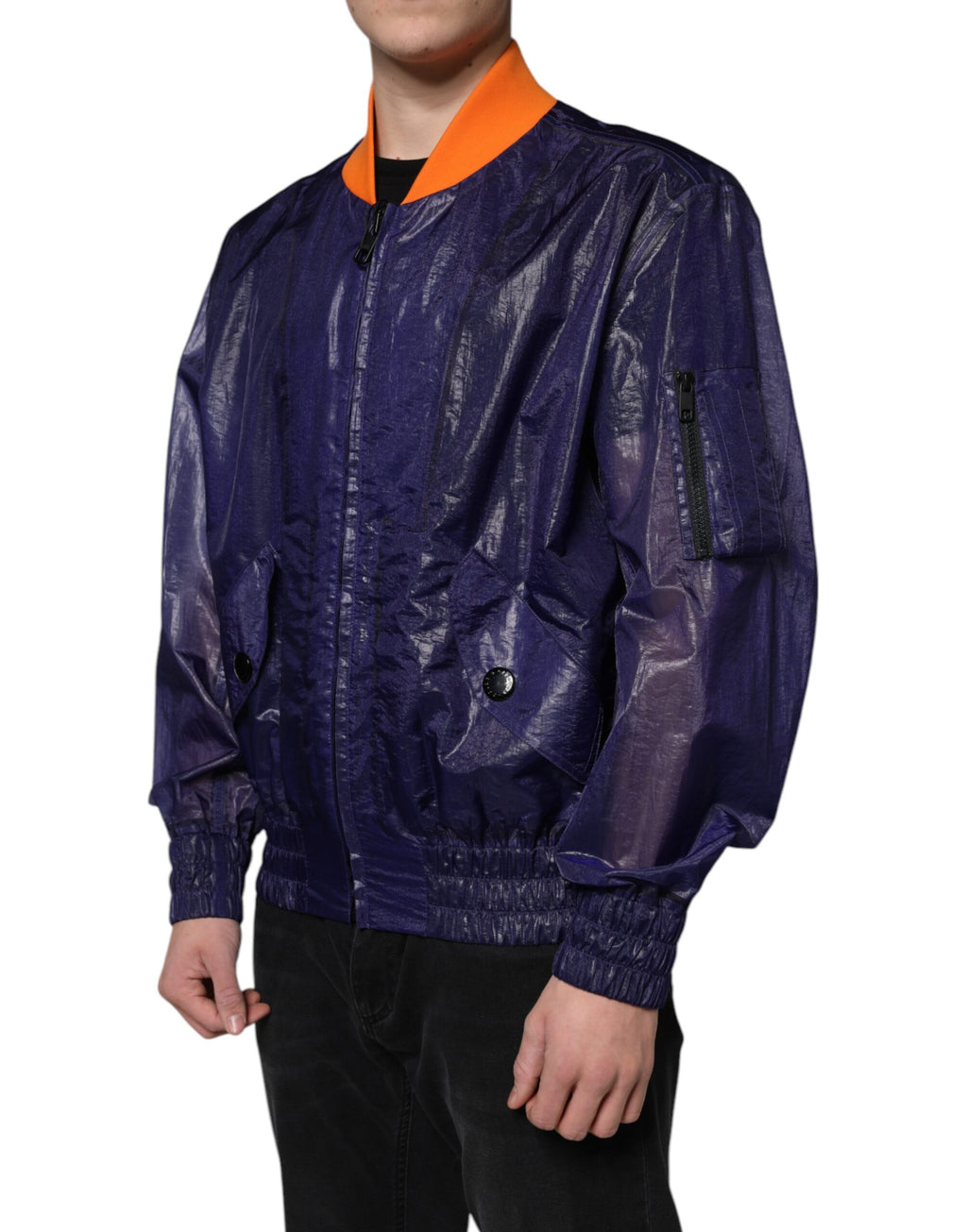 Blouson bomber Dolce & Gabbana en coton stretch bleu avec fermeture éclair intégrale